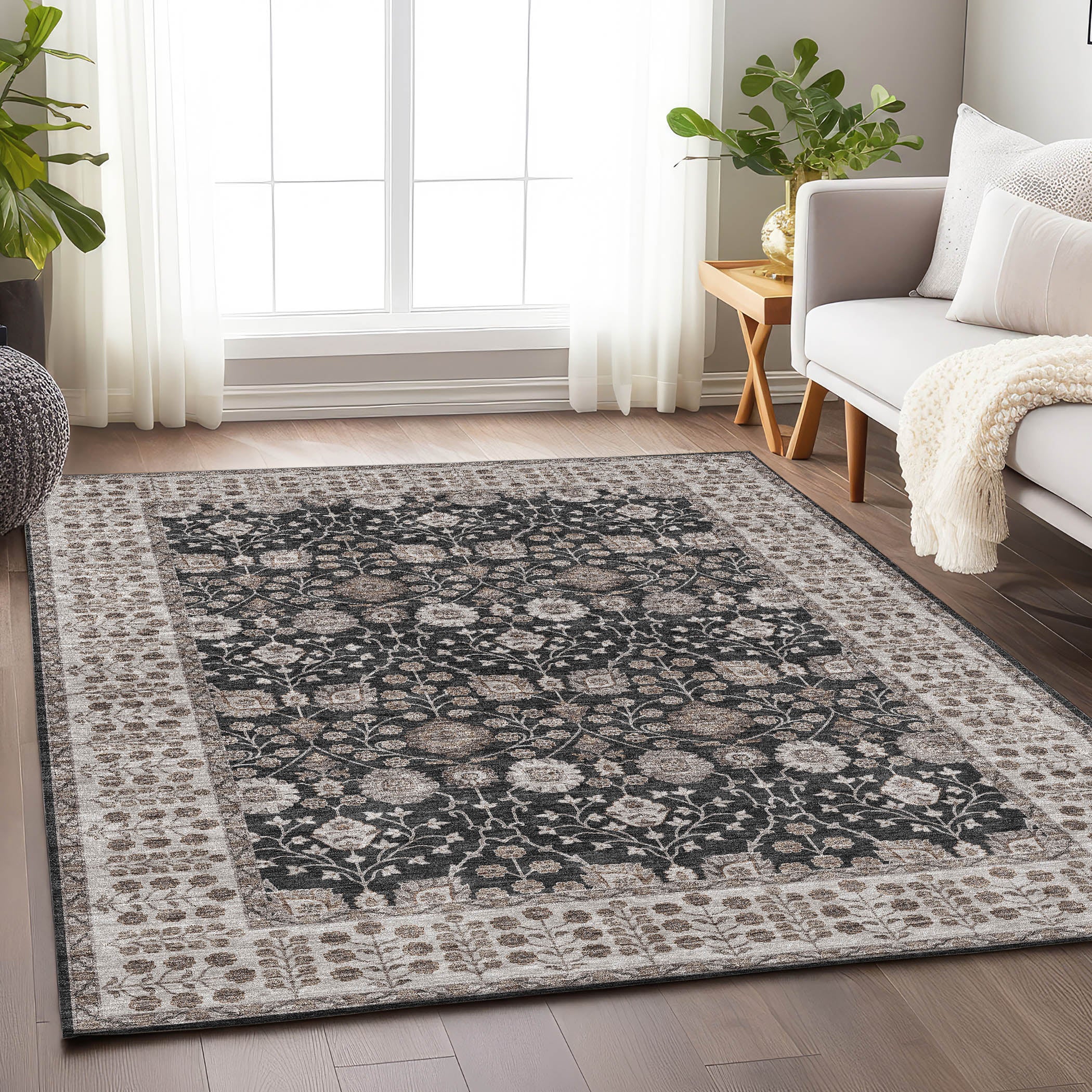 Luxury Washable Indoor/Outdoor traditional HY8 Black Rug 1'8" x 2'6" #shape_Rectangle