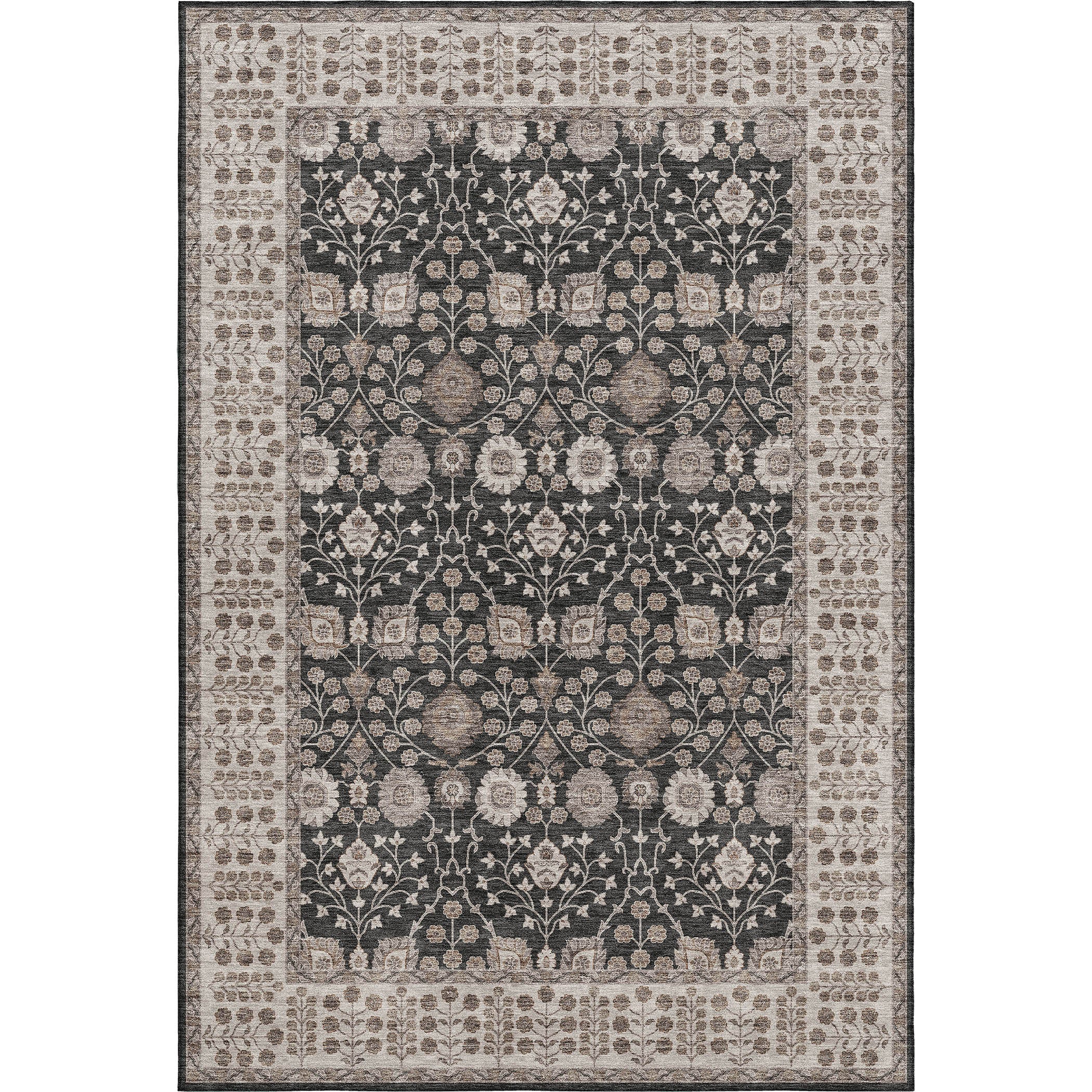 Luxury Washable Indoor/Outdoor traditional HY8 Black Rug 1'8" x 2'6" #shape_Rectangle