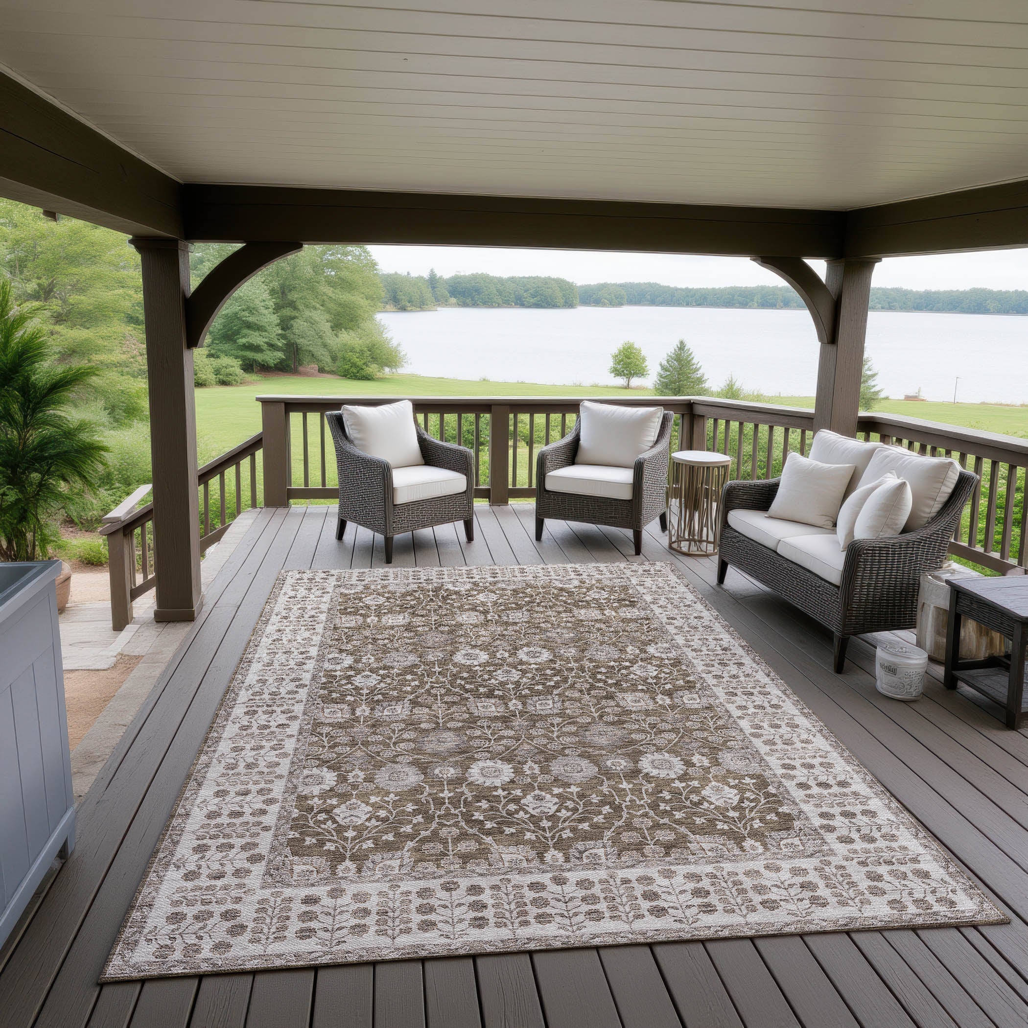 Luxury Washable Indoor/Outdoor traditional HY8 Chocolate Brown Rug 1'8" x 2'6" #shape_Rectangle