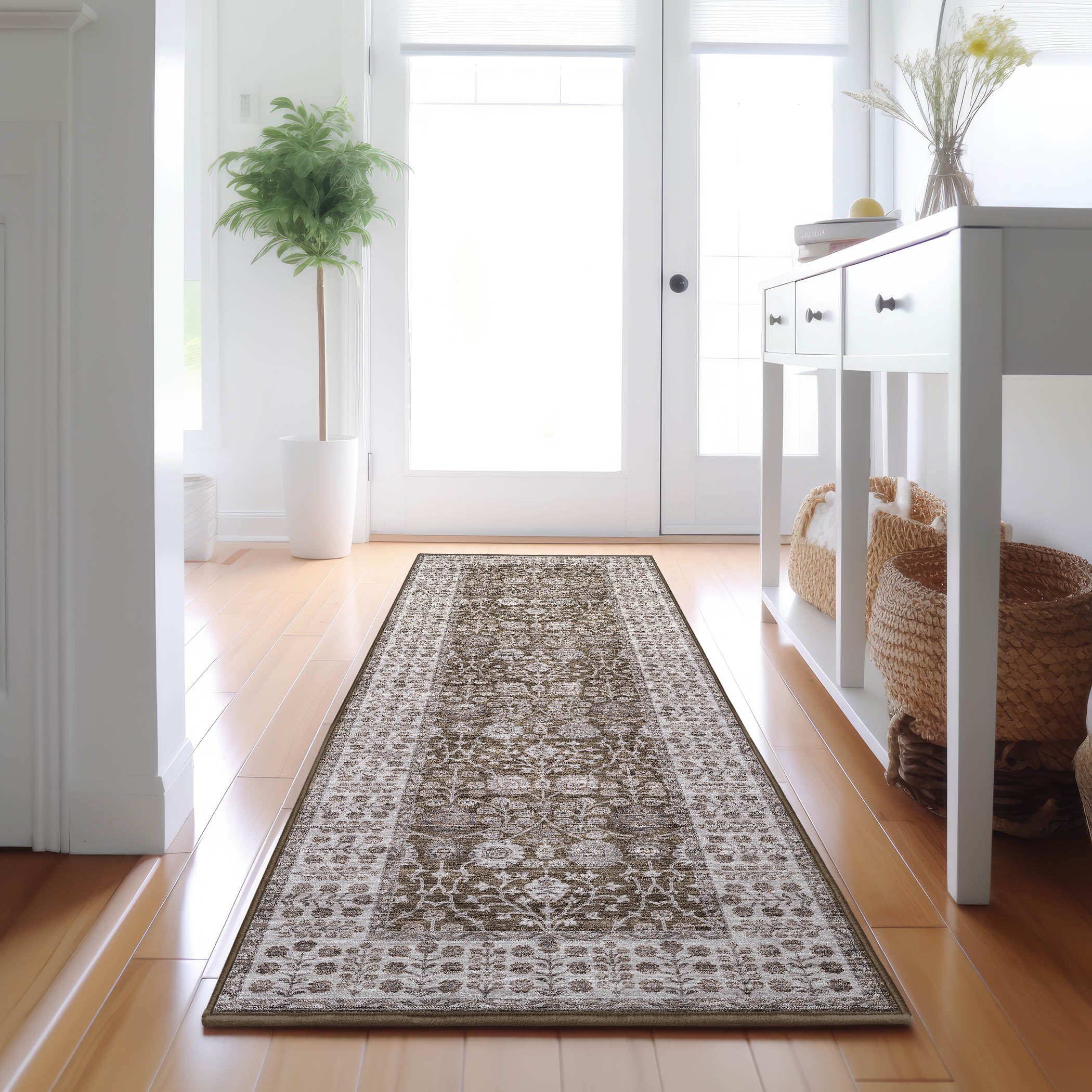 Luxury Washable Indoor/Outdoor traditional HY8 Chocolate Brown Rug 2'3" x 7'6" #shape_Runner
