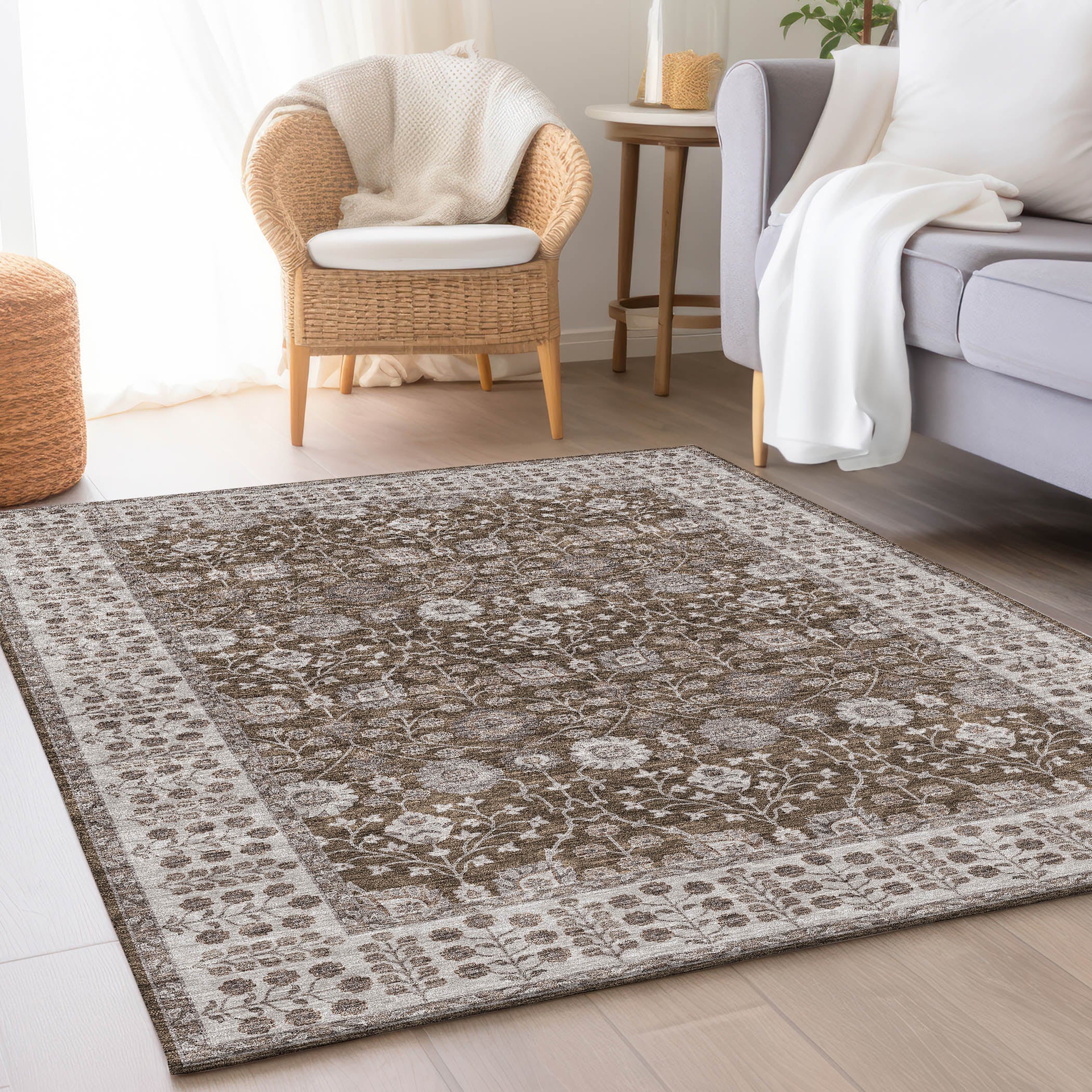 Luxury Washable Indoor/Outdoor traditional HY8 Chocolate Brown Rug 1'8" x 2'6" #shape_Rectangle