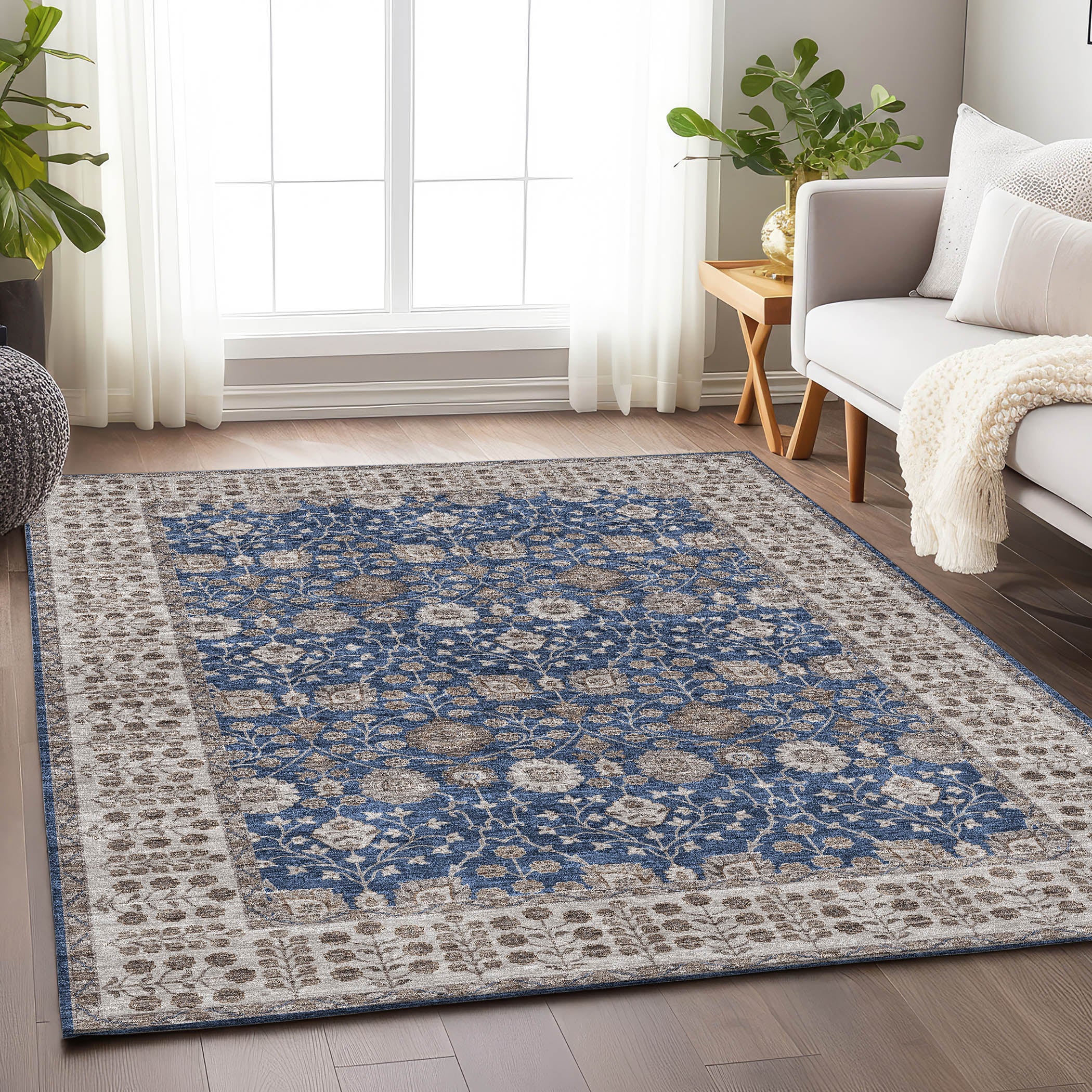 Luxury Washable Indoor/Outdoor traditional HY8 Navy Blue Rug 1'8" x 2'6" #shape_Rectangle