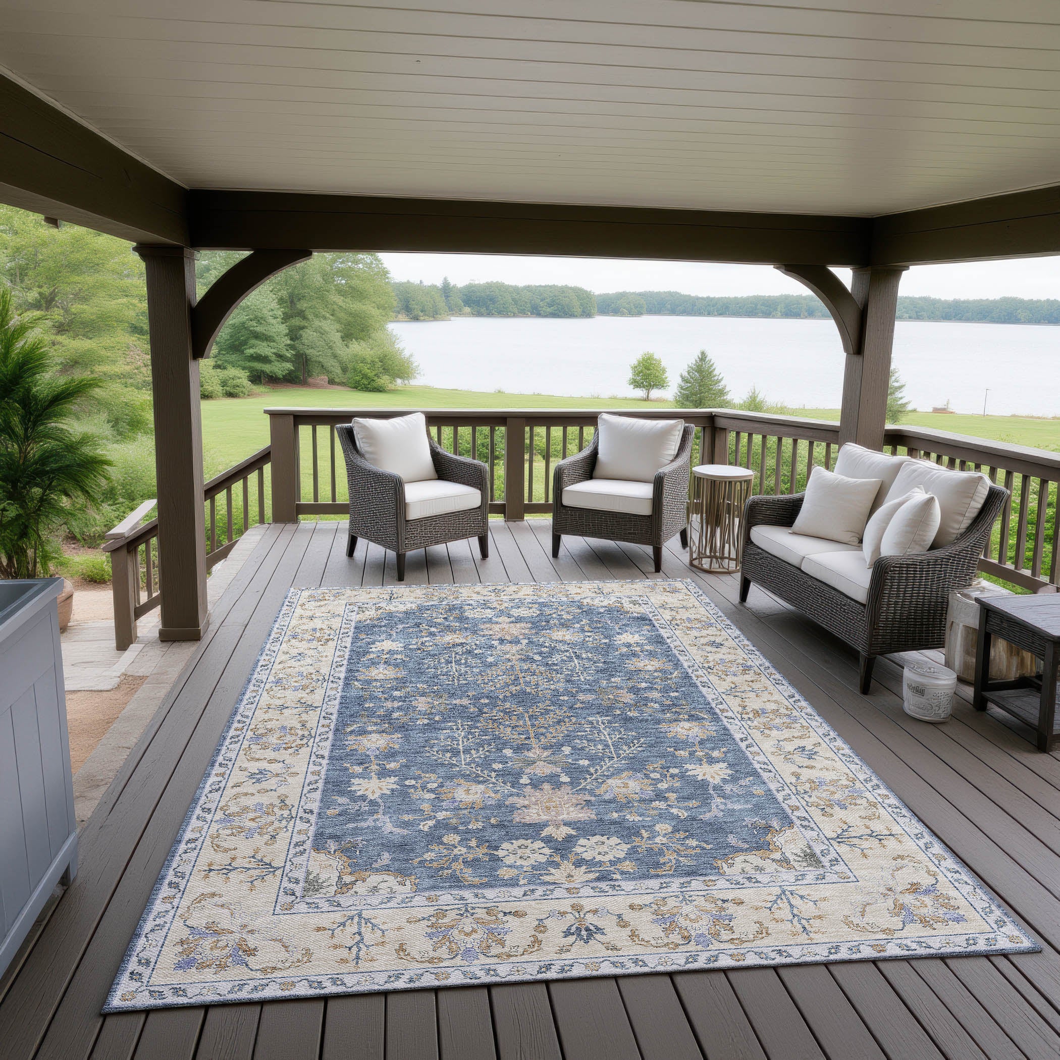 Luxury Washable Indoor/Outdoor traditional HY9 Blue Rug 1'8" x 2'6" #shape_Rectangle