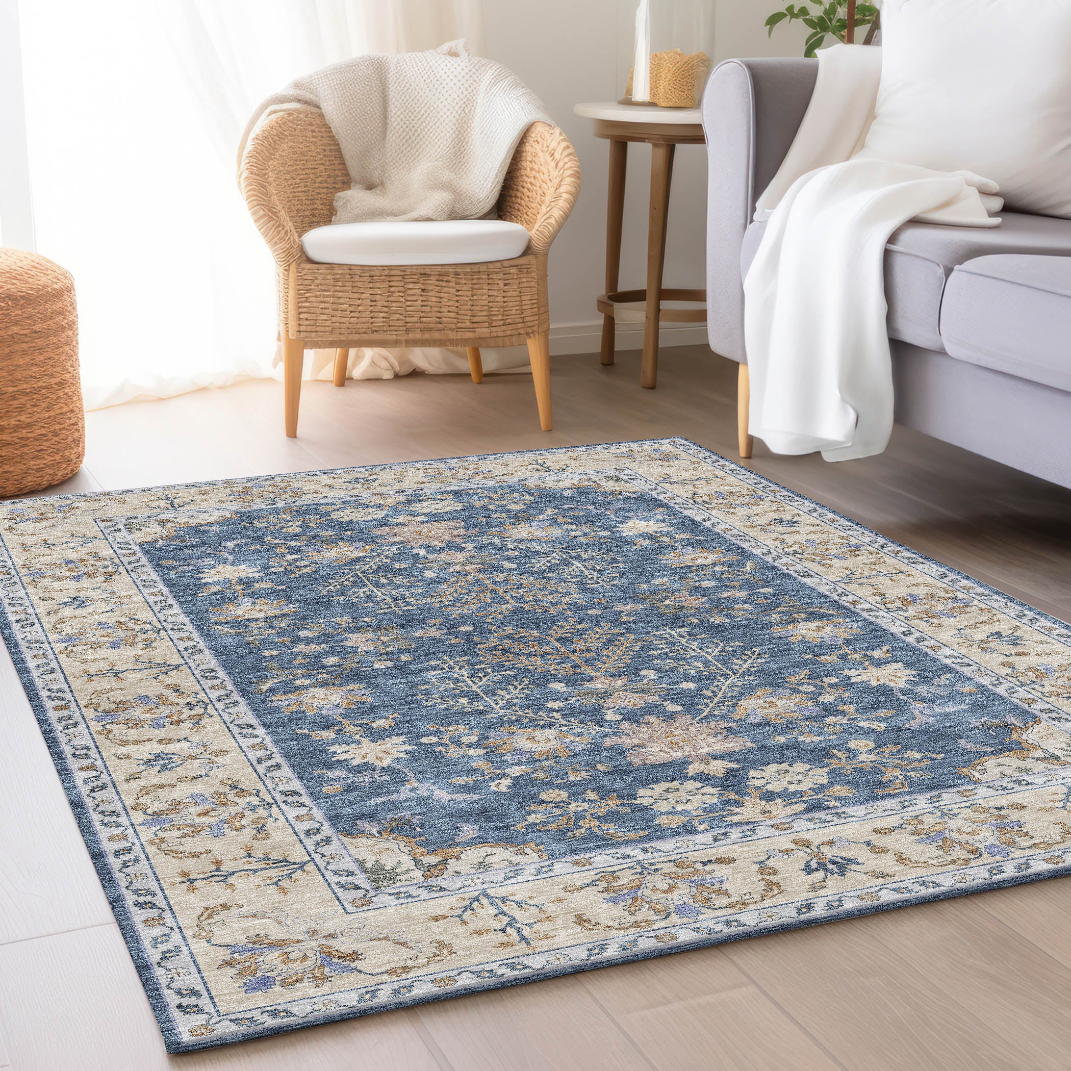 Luxury Washable Indoor/Outdoor traditional HY9 Blue Rug 1'8" x 2'6" #shape_Rectangle