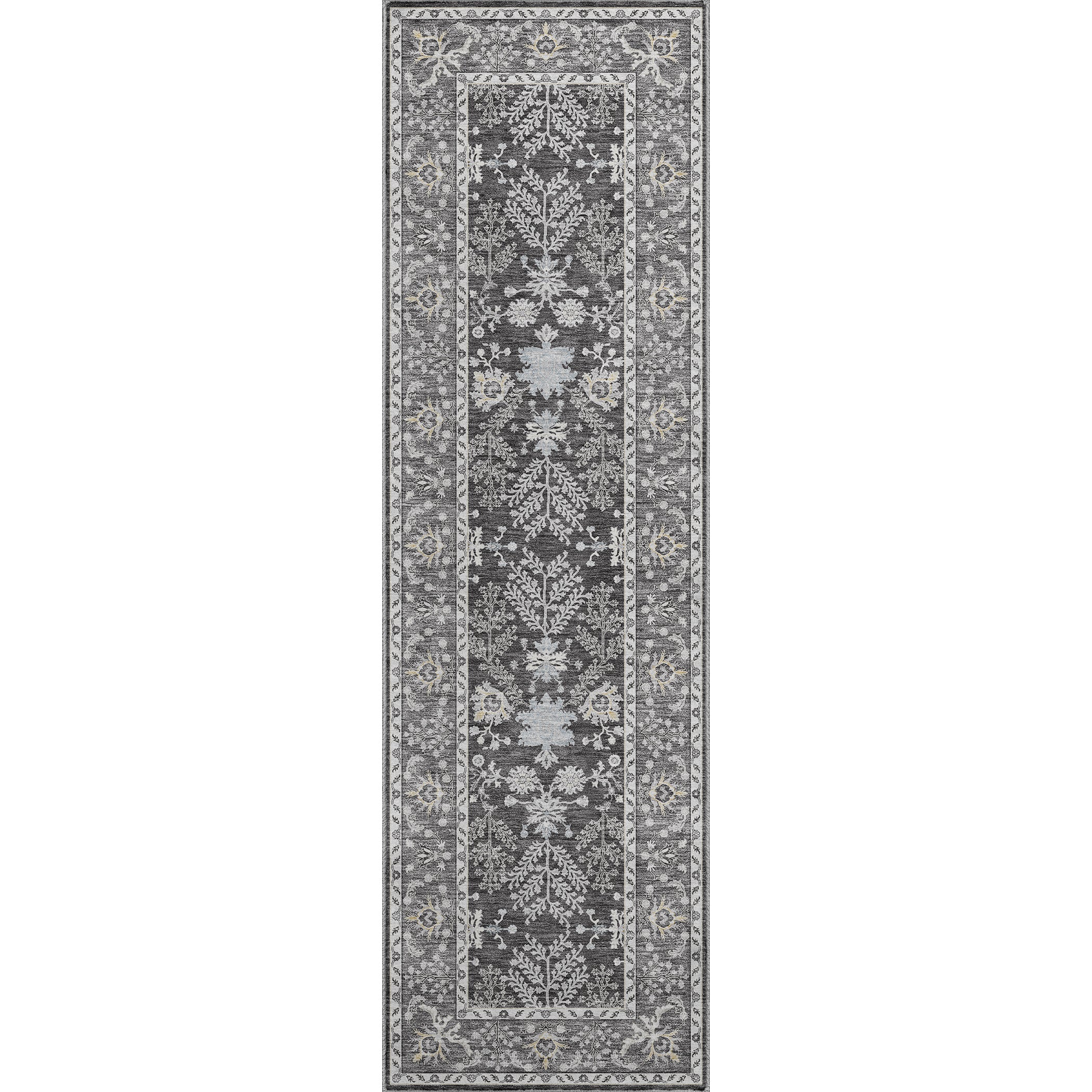 Luxury Washable Indoor/Outdoor traditional HY9 Charcoal Gray Rug 2'3" x 7'6" #shape_Runner