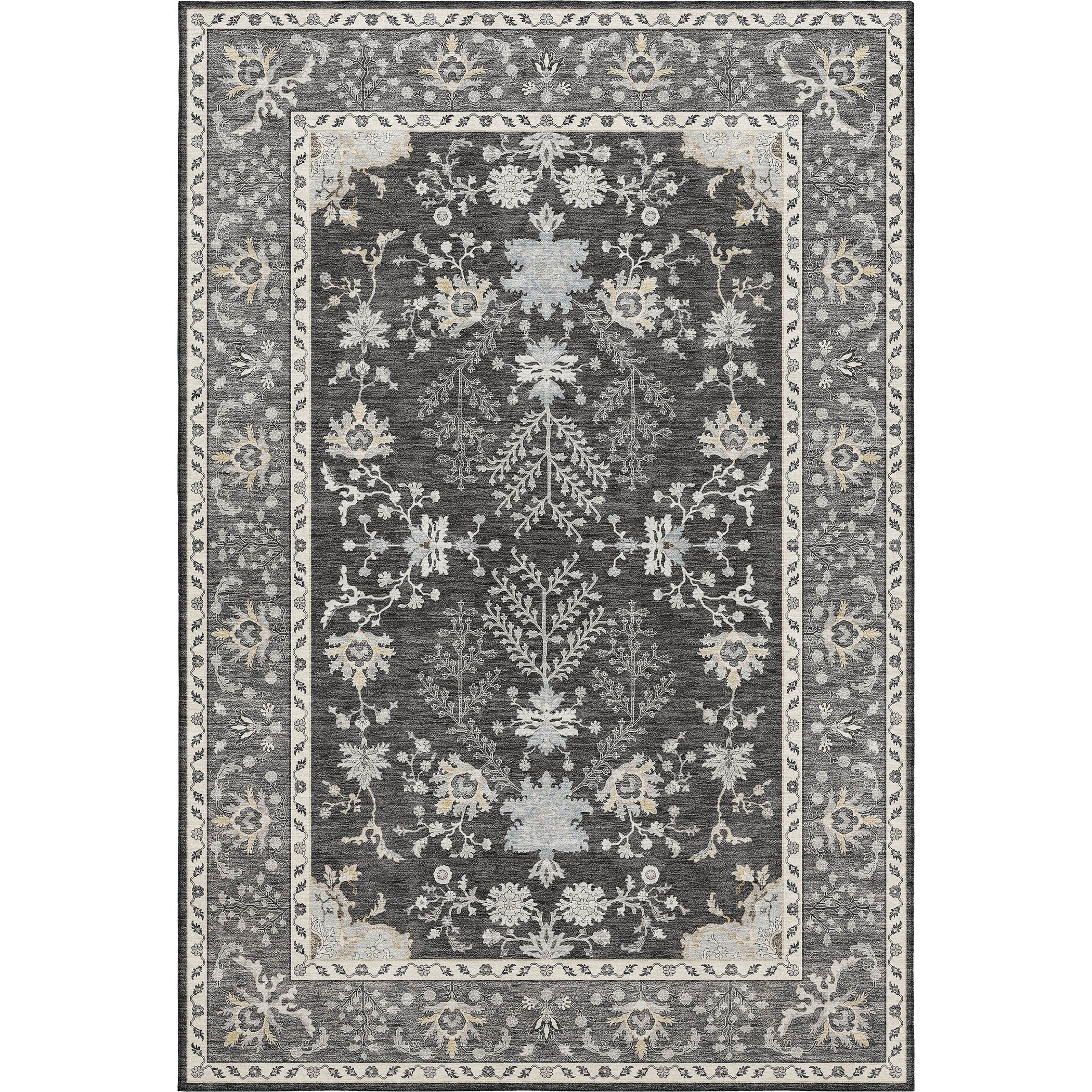 Luxury Washable Indoor/Outdoor traditional HY9 Charcoal Gray Rug 1'8" x 2'6" #shape_Rectangle