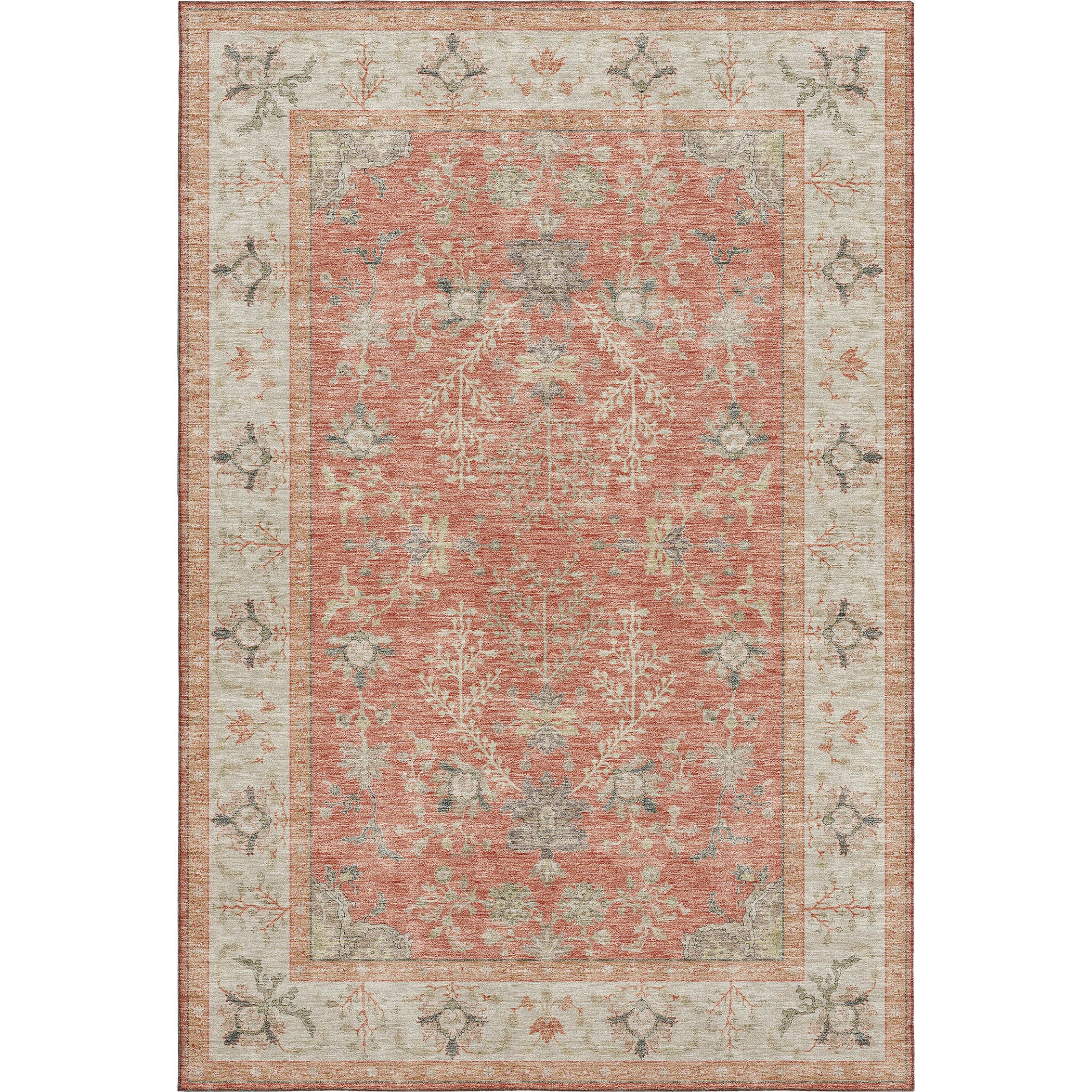 Luxury Washable Indoor/Outdoor traditional HY9 Coral Orange Rug 1'8" x 2'6" #shape_Rectangle