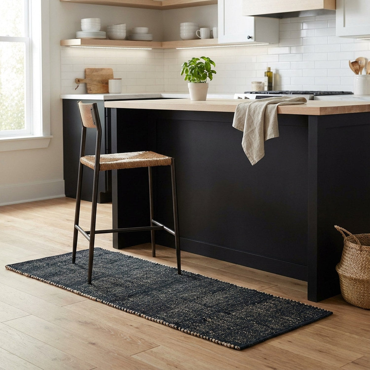Black Jute & Cotton Woven Rug 2' x 4' - Terra JC01