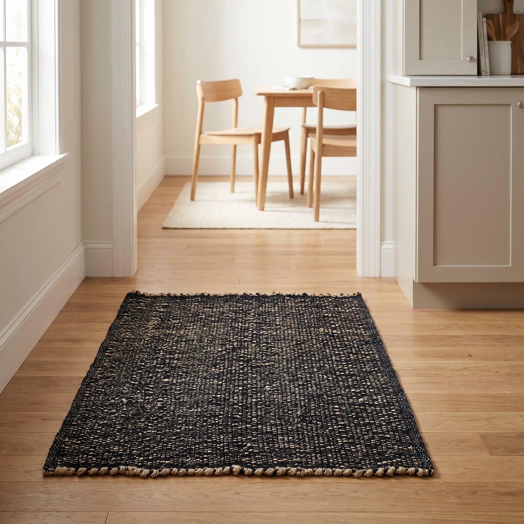 Black Jute & Cotton Woven Rug – Reversible Natural Farmhouse Area Rug | Terra Collection
