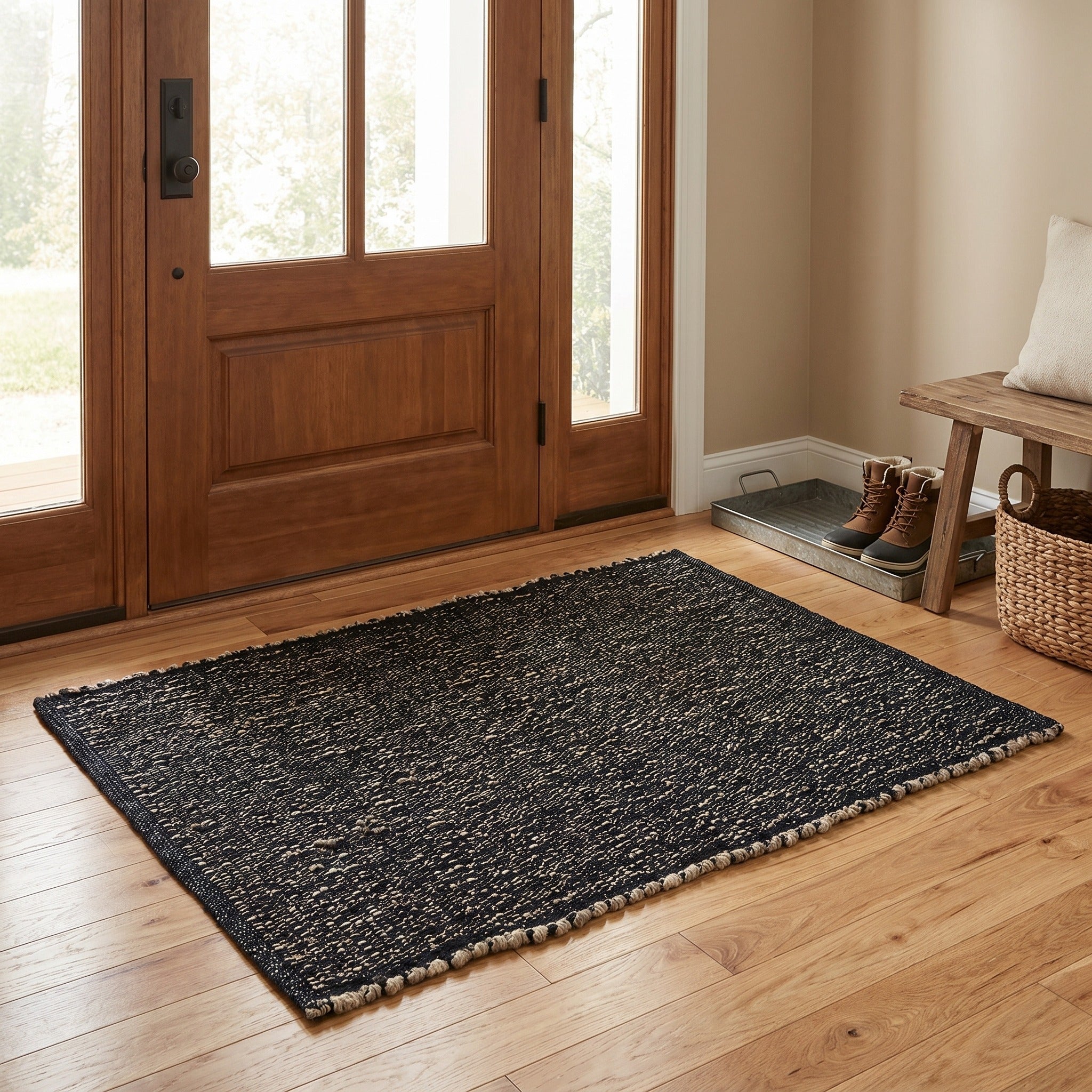Black Jute & Cotton Woven Rug – Reversible Natural Farmhouse Area Rug | Terra Collection