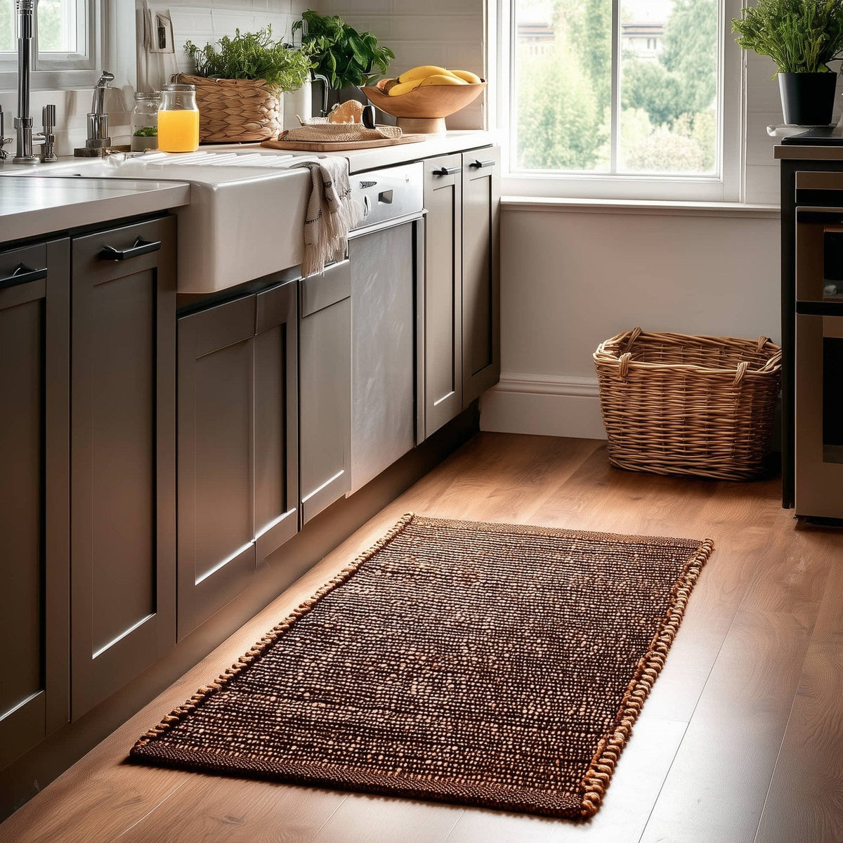 Brown Jute & Cotton Woven Rug - Terra JC01 #_shape=Rectangle
