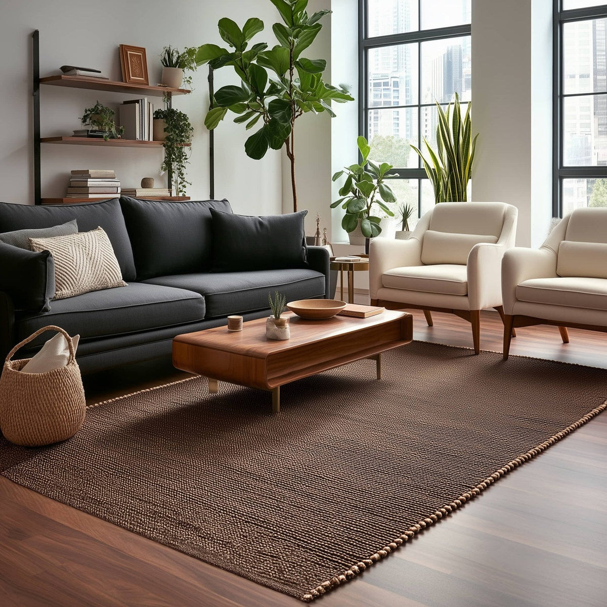 Brown Jute & Cotton Woven Rug - Terra JC01