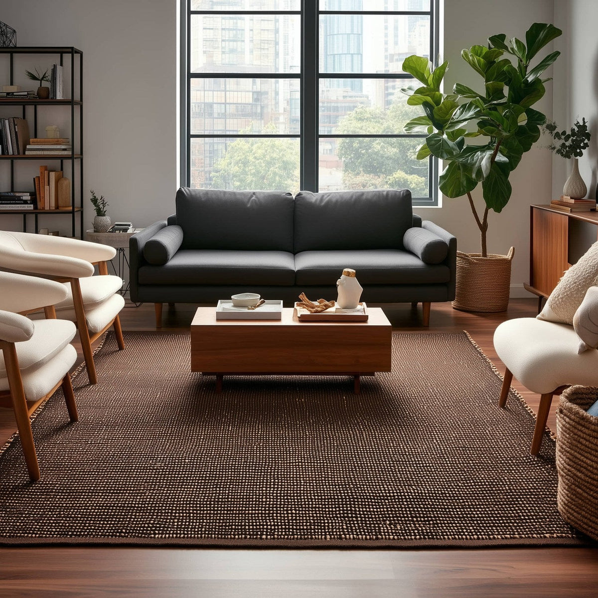 Brown Jute & Cotton Woven Rug - Terra JC01