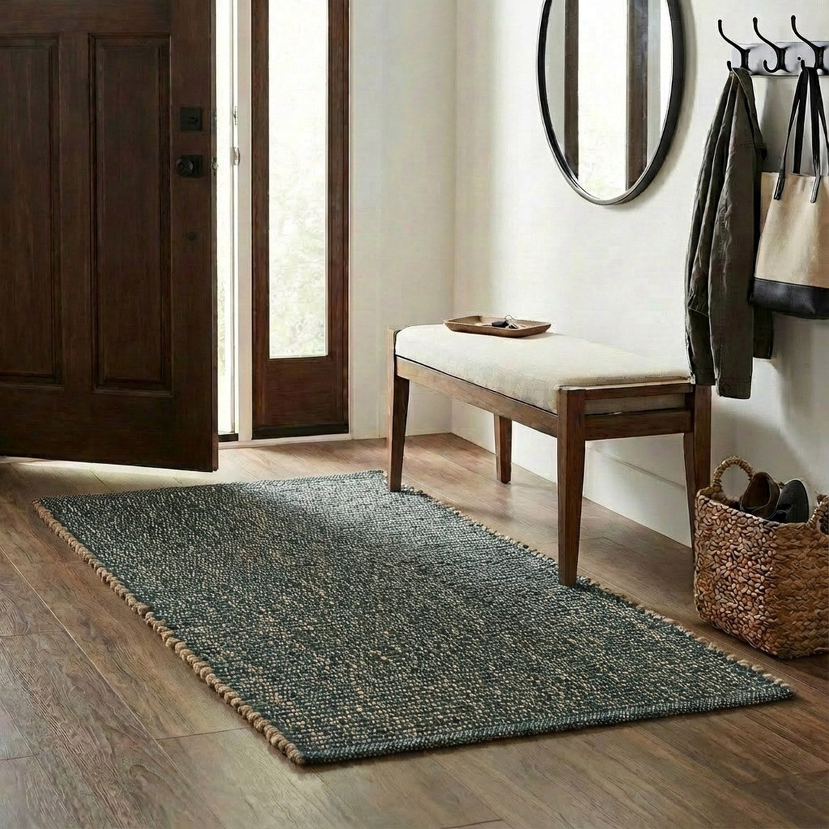 Green Jute & Cotton Woven Rug - Terra JC01