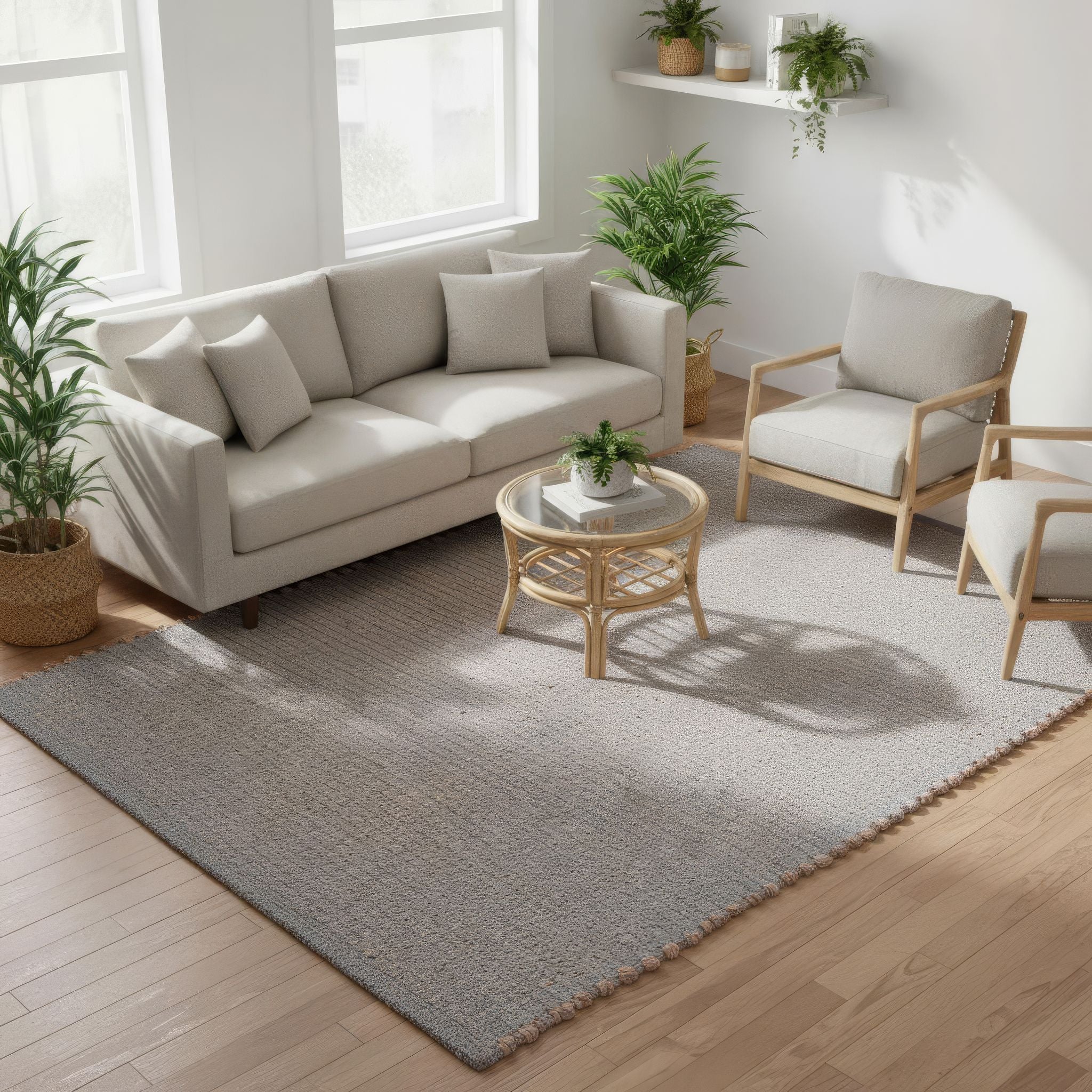 Light Gray Jute & Cotton Woven Rug – Reversible Natural Farmhouse Area Rug | Terra Collection