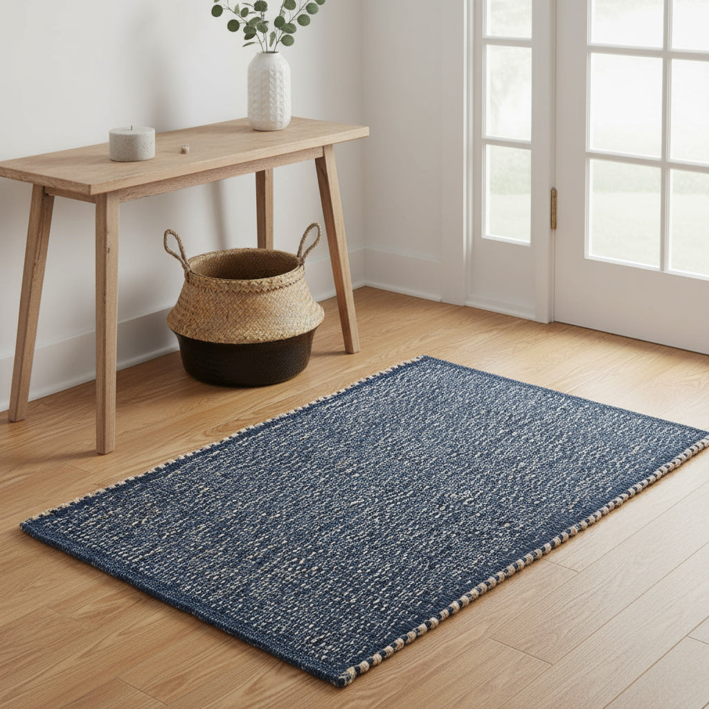 Navy Jute & Cotton Woven Rug – Reversible Natural Farmhouse Area Rug | Terra Collection
