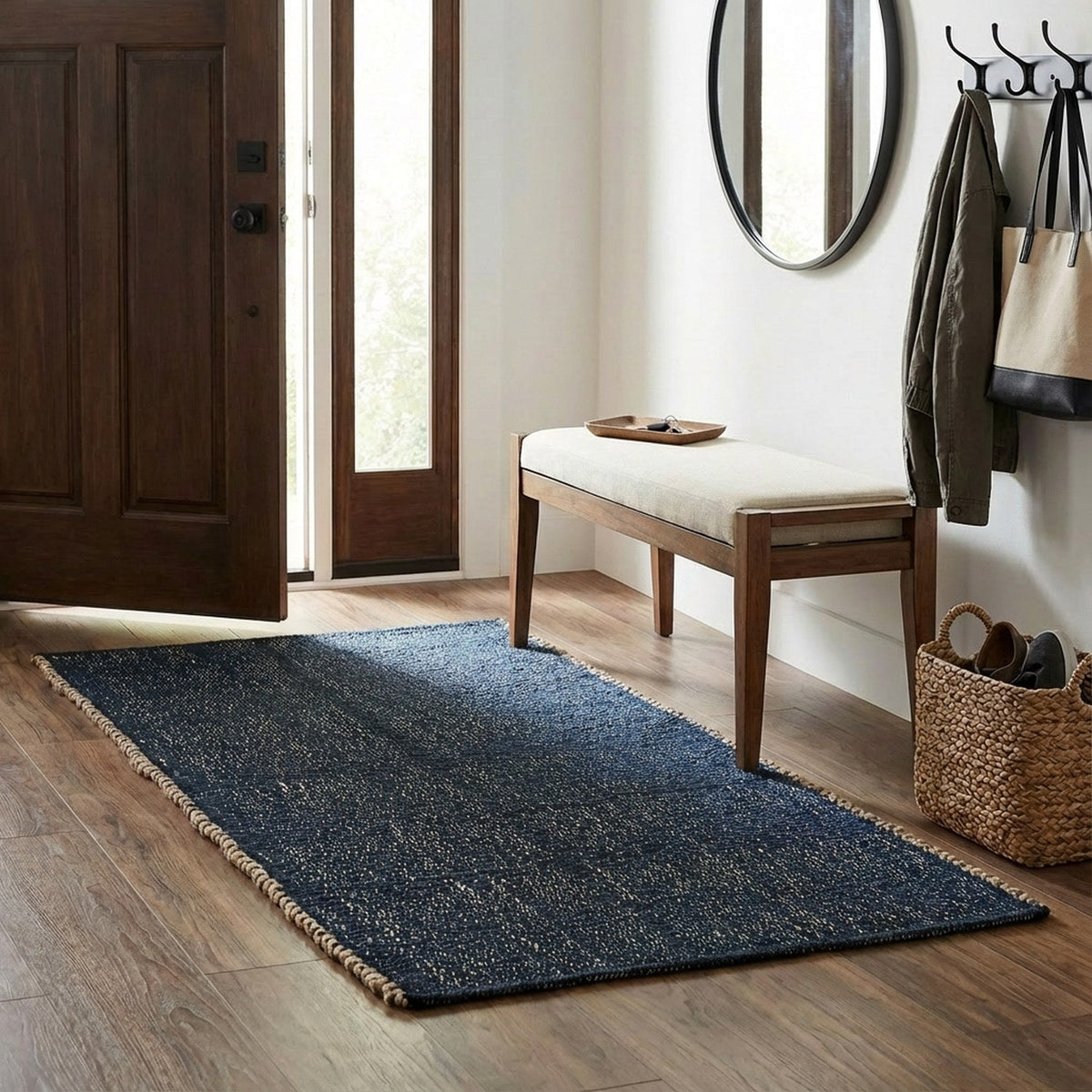Navy Jute & Cotton Woven Rug 2' x 4' - Terra JC01
