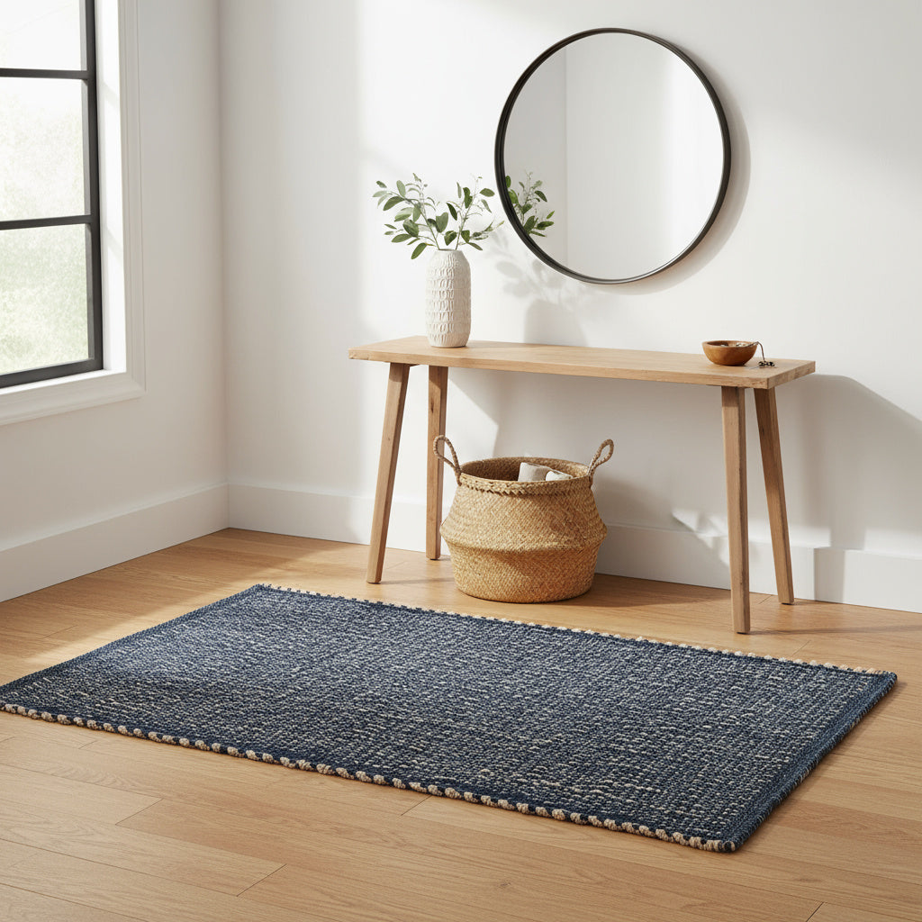 Navy Jute & Cotton Woven Rug – Reversible Natural Farmhouse Area Rug | Terra Collection