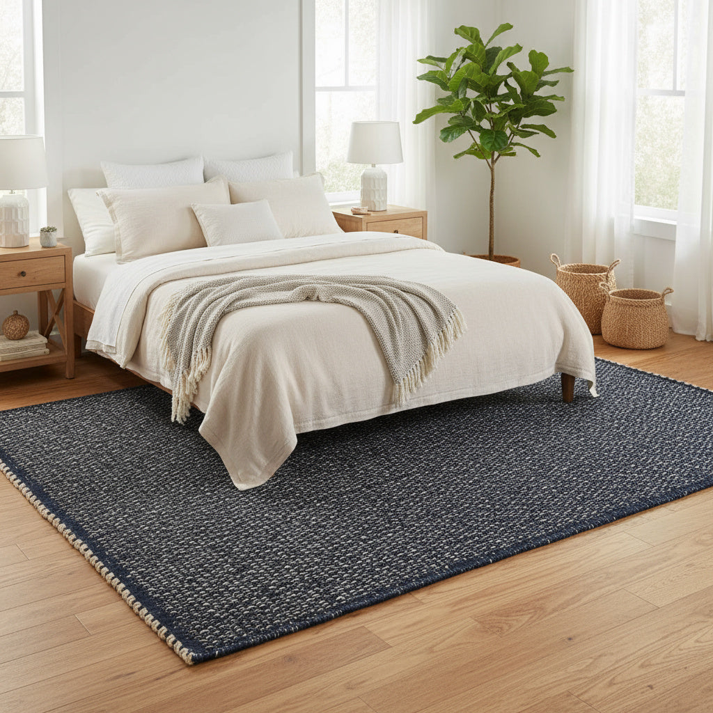 Navy Jute & Cotton Woven Rug – Reversible Natural Farmhouse Area Rug | Terra Collection