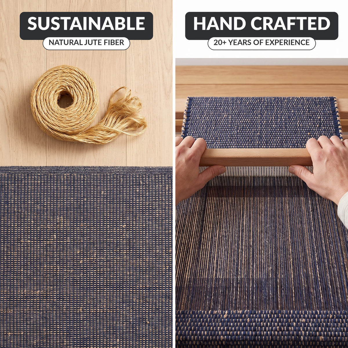 Sustainable natural jute fiber, hand crafted