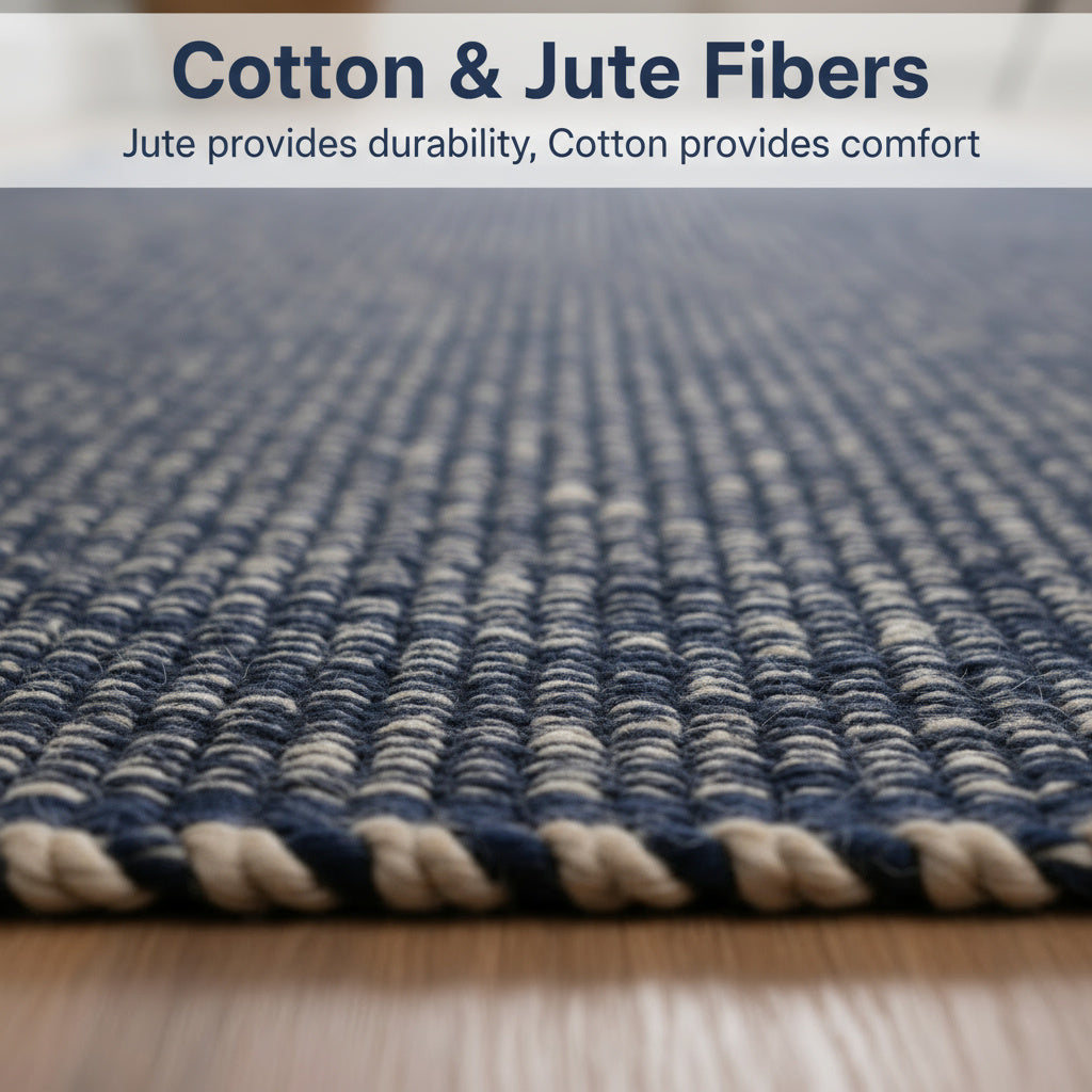 Navy Jute & Cotton Woven Rug – Reversible Natural Farmhouse Area Rug | Terra Collection