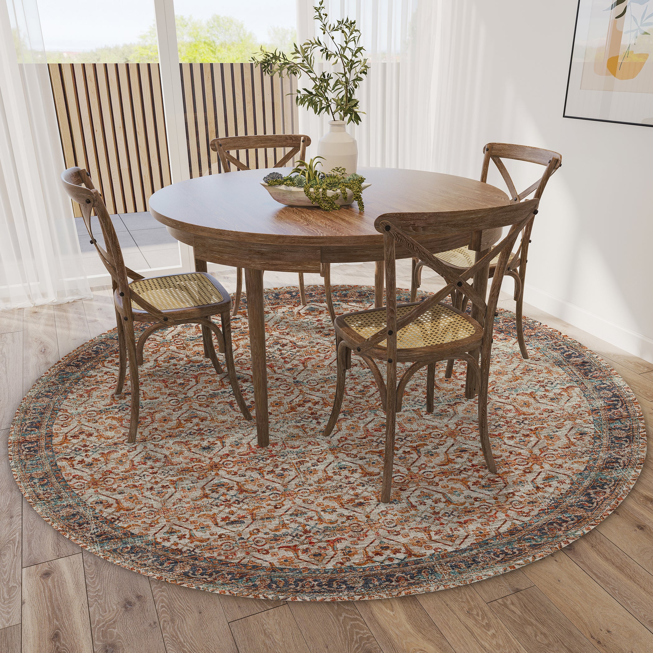 Indoor/Outdoor Traditional JC10 Linen Red Rug 4' x 4' #shape_Round