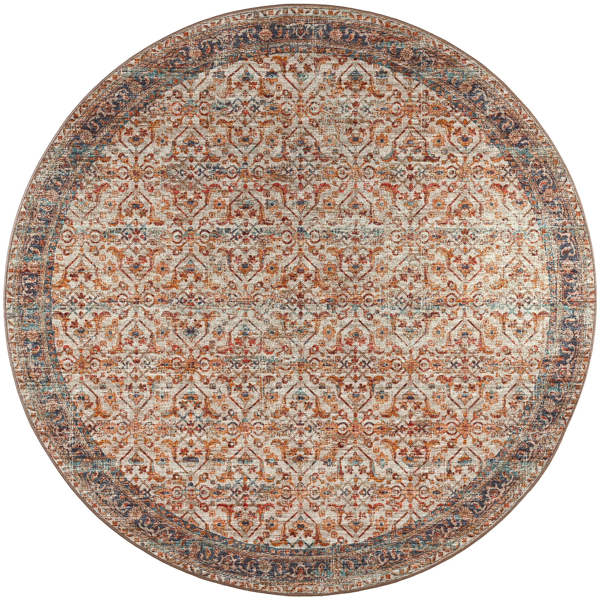 Indoor/Outdoor Traditional JC10 Linen Red Rug 4' x 4' #shape_Round