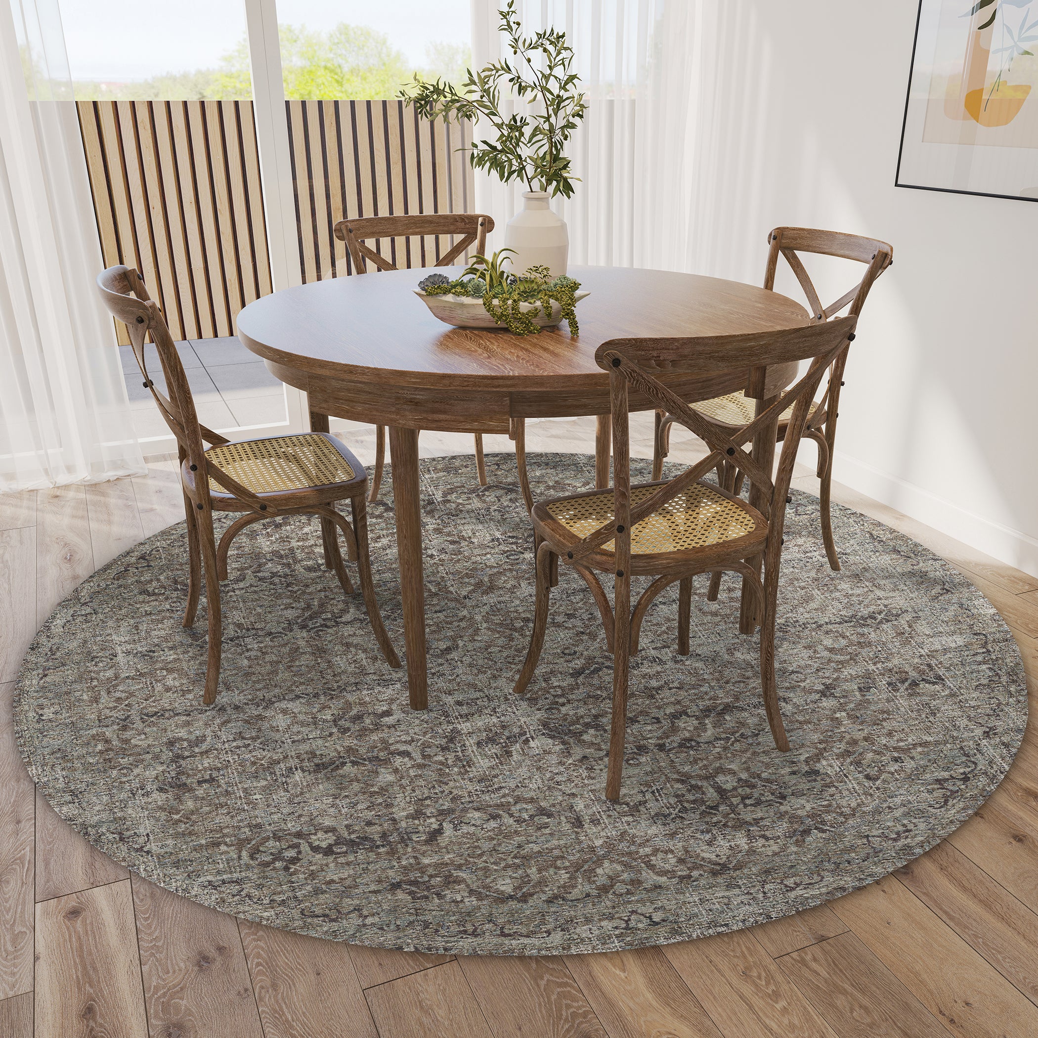 Indoor/Outdoor Traditional JC10 Mushroom Multi Rug 4' x 4' #shape_Round