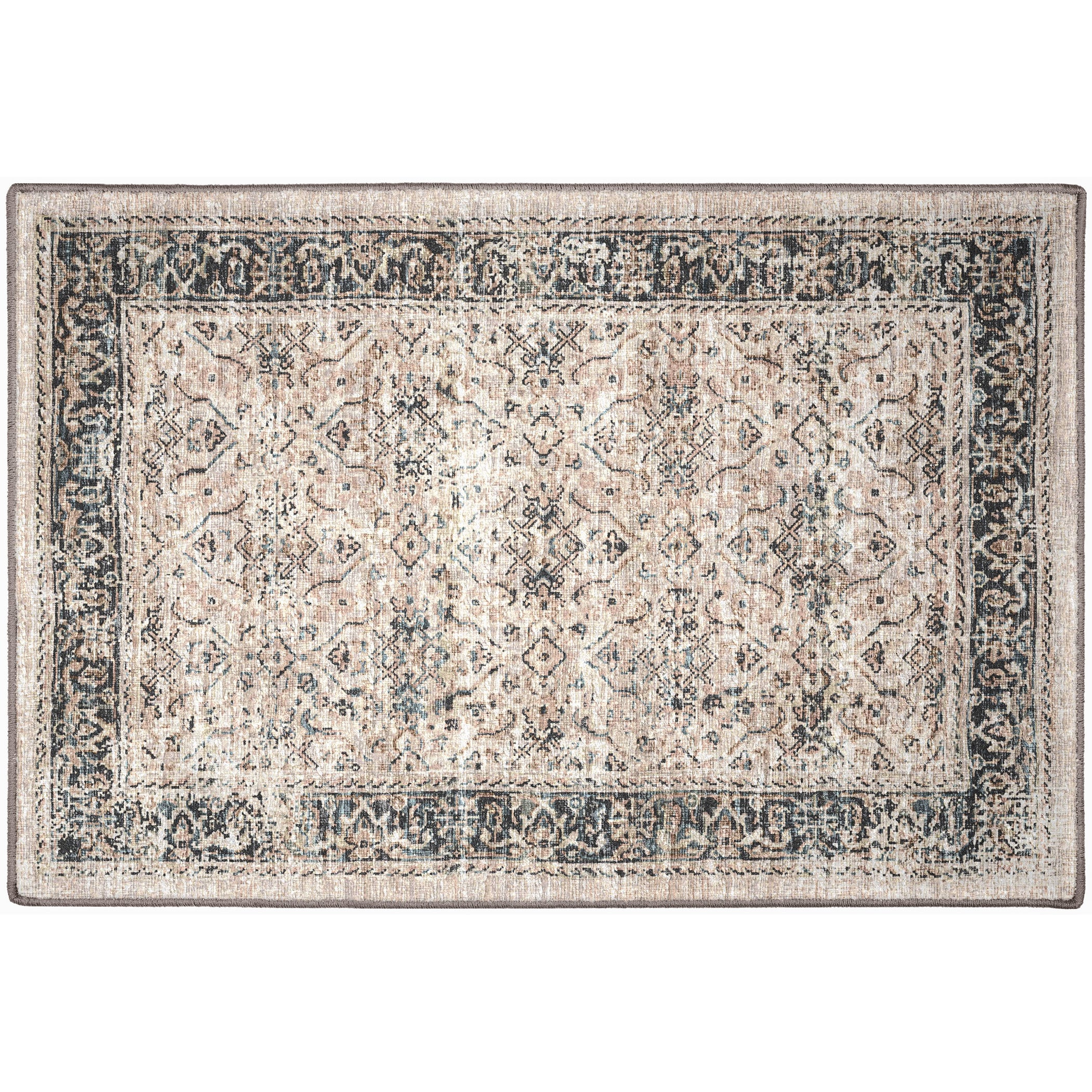 Indoor/Outdoor Traditional JC10 Taupe Blue Rug 2' x 3' #shape_Rectangle