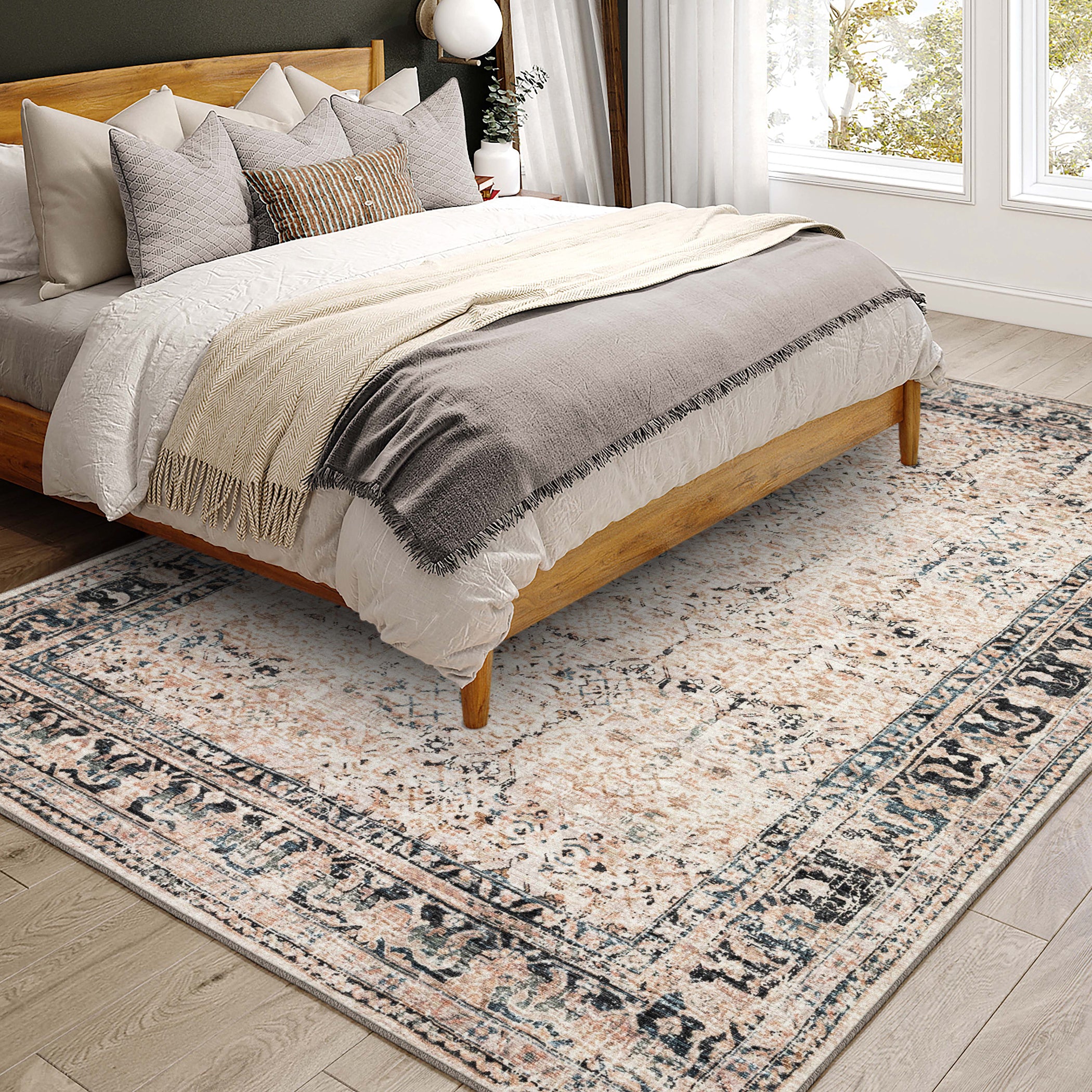 Indoor/Outdoor Traditional JC10 Taupe Blue Rug 3' x 5' #shape_Rectangle