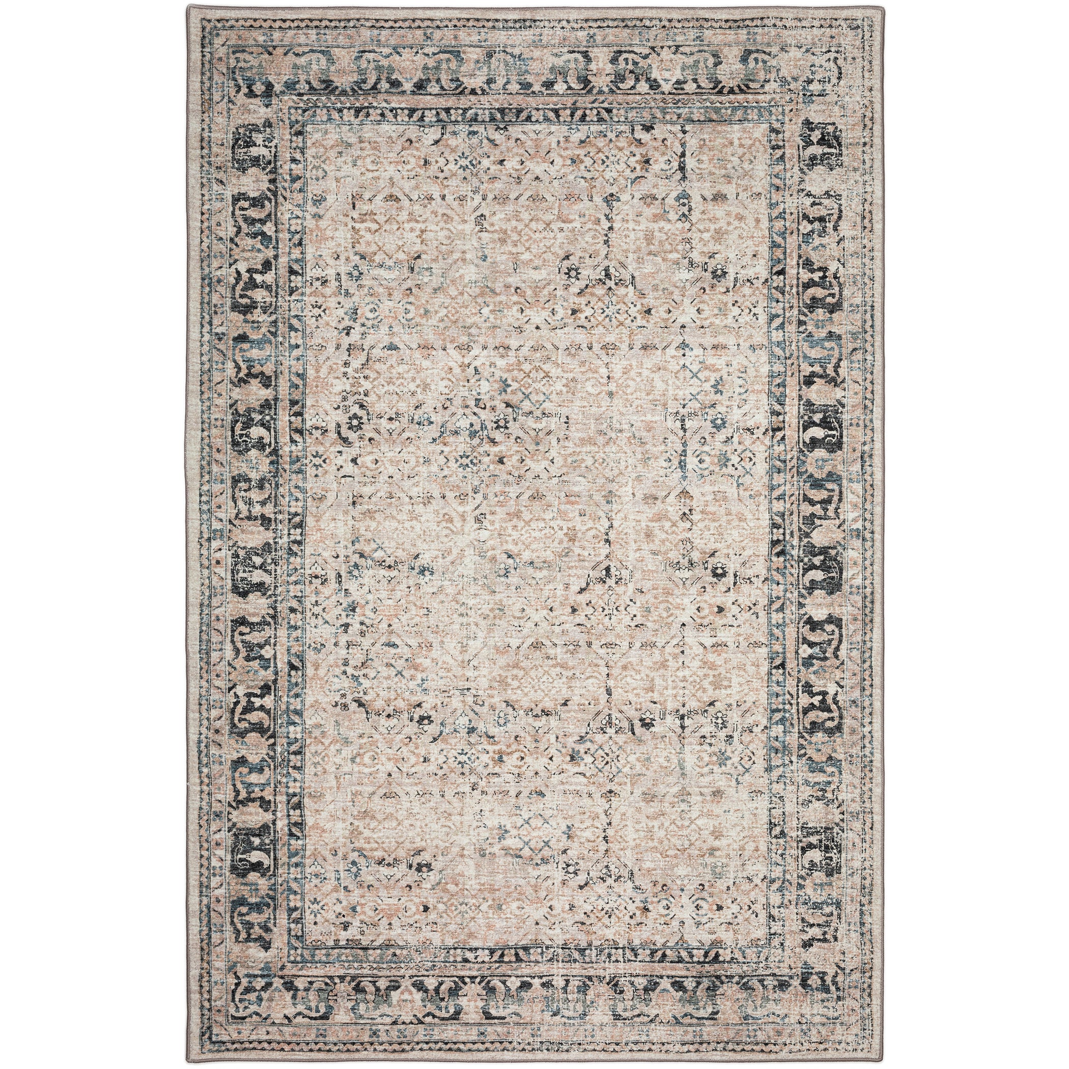 Indoor/Outdoor Traditional JC10 Taupe Blue Rug 3' x 5' #shape_Rectangle