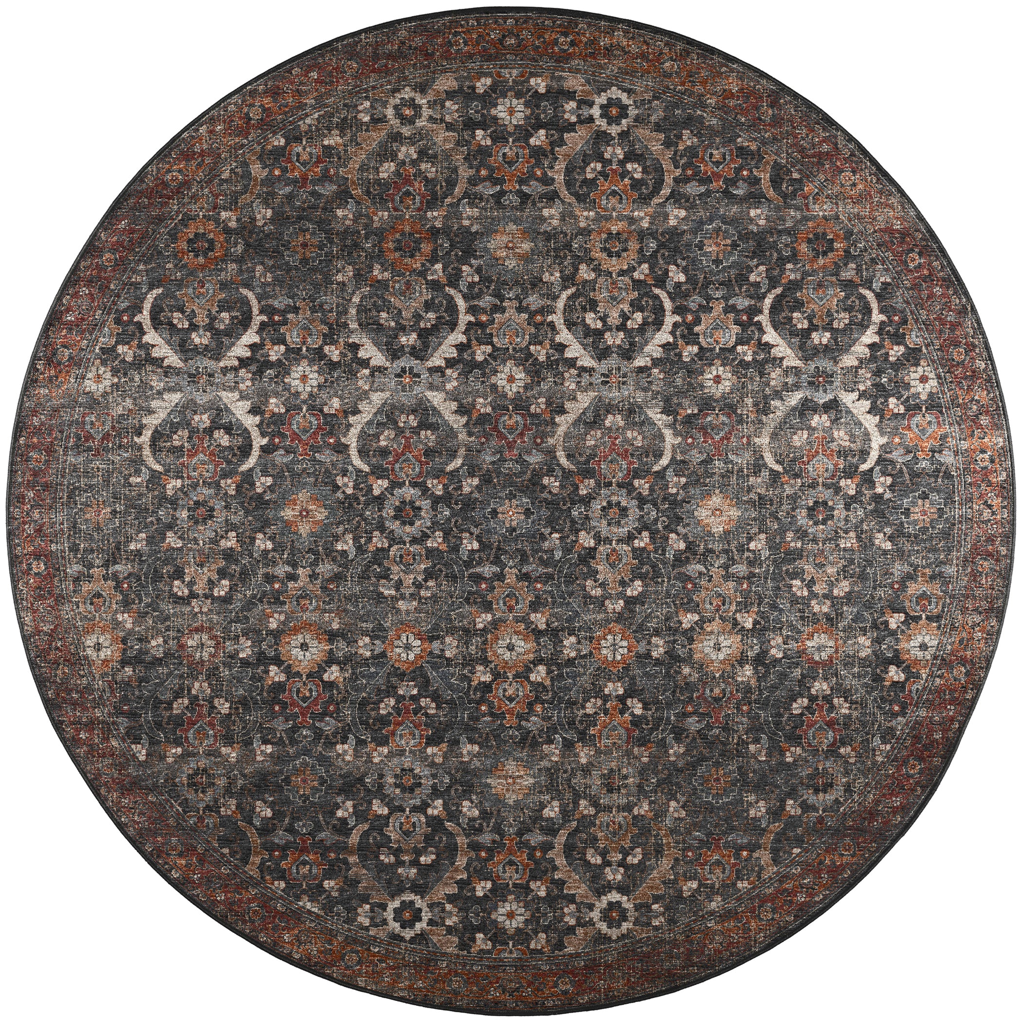Indoor/Outdoor Traditional JC1 Charcoal Gray Rug 4' x 4' #shape_Round