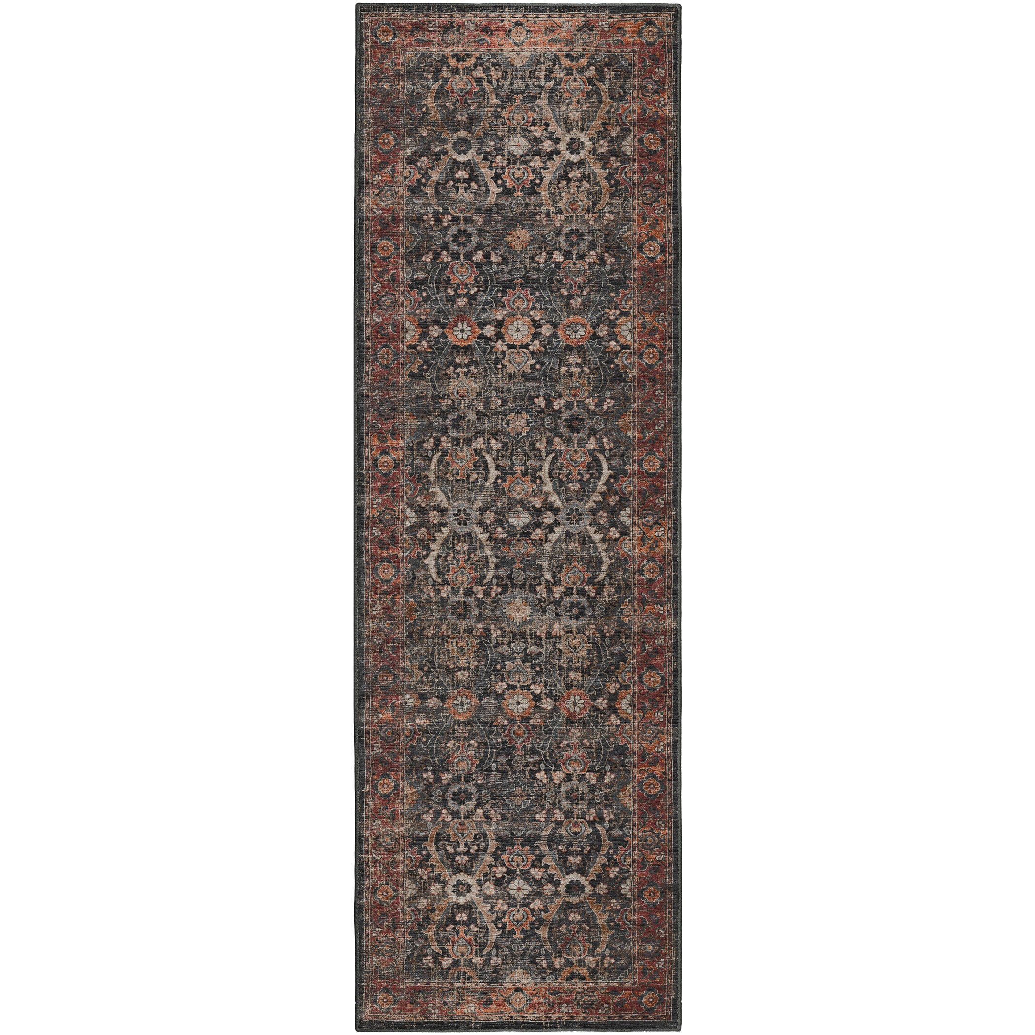 Indoor/Outdoor Traditional JC1 Charcoal Gray Rug 2'6" x 10' #shape_Runner