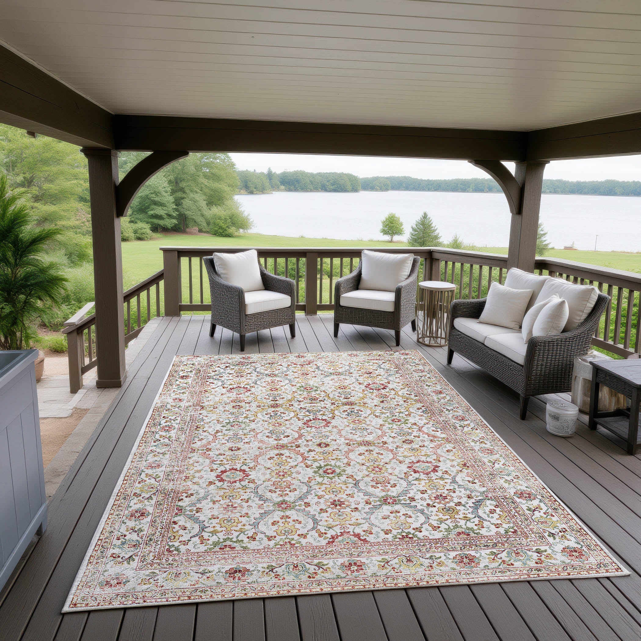 Indoor/Outdoor Traditional JC1 Ivory Red Rug 3' x 5' #shape_Rectangle