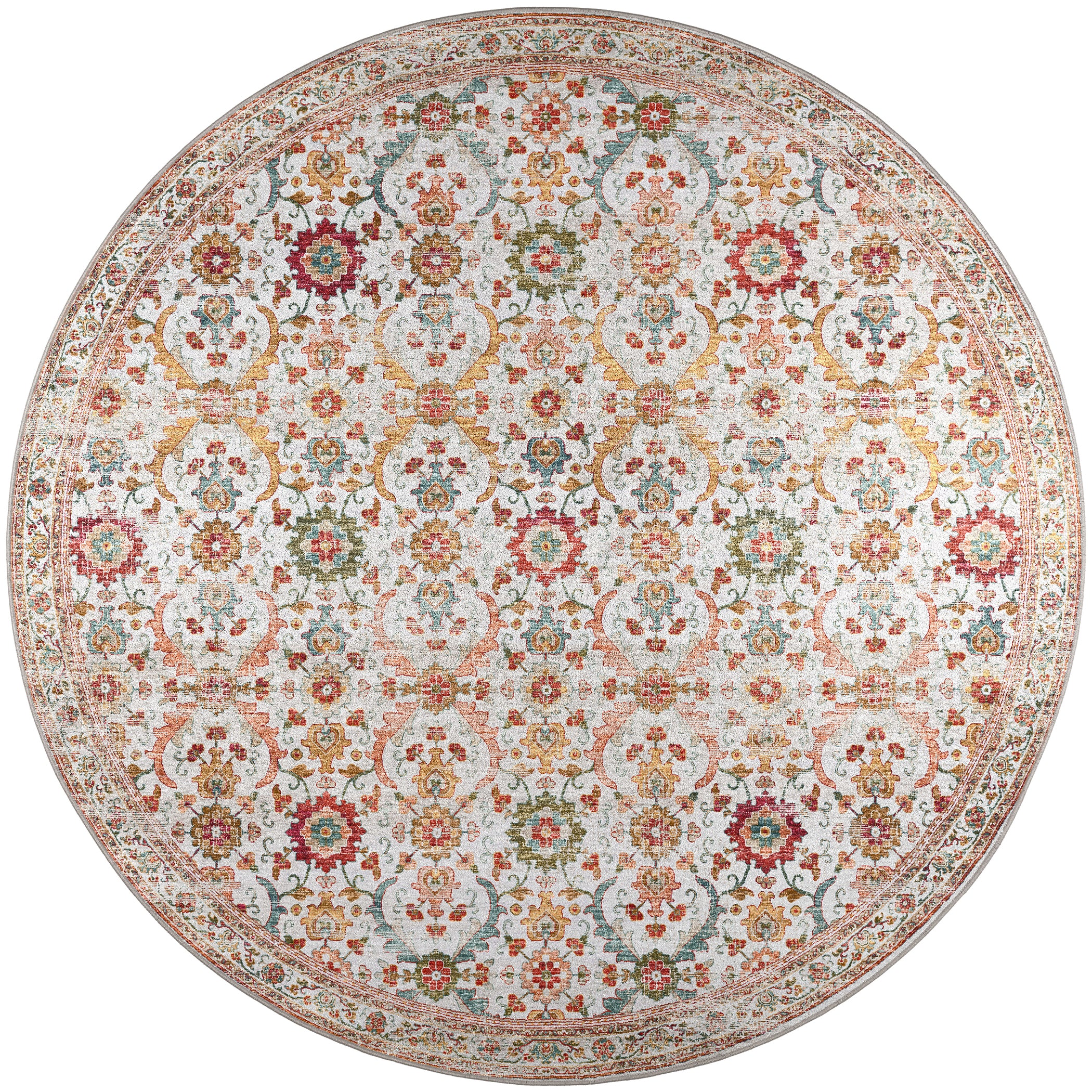 Indoor/Outdoor Traditional JC1 Ivory Red Rug 4' x 4' #shape_Round