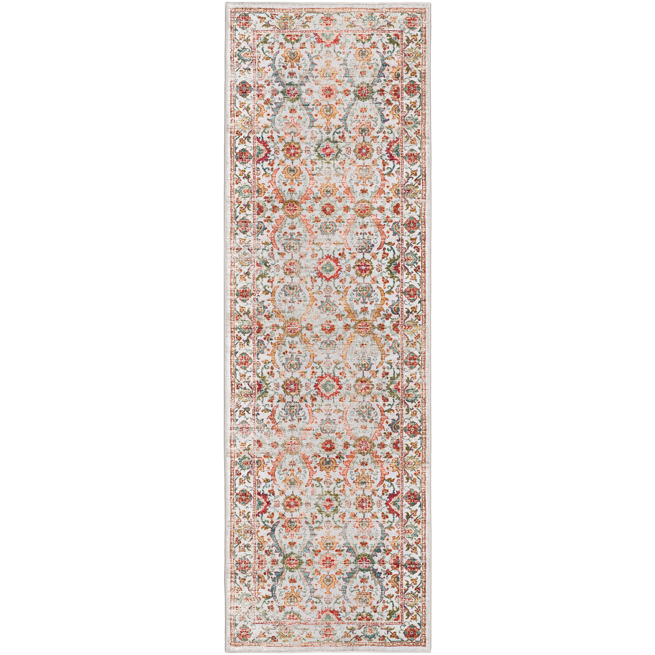 Indoor/Outdoor Traditional JC1 Ivory Red Rug 2'6" x 10' #shape_Runner