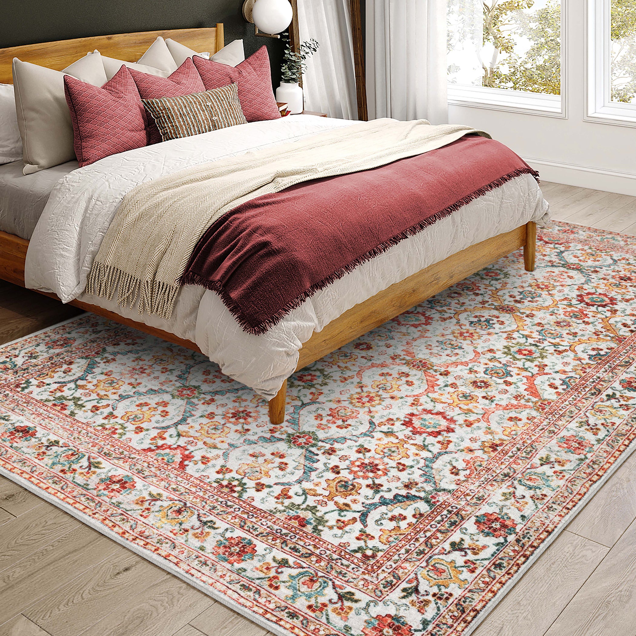 Indoor/Outdoor Traditional JC1 Ivory Red Rug 3' x 5' #shape_Rectangle