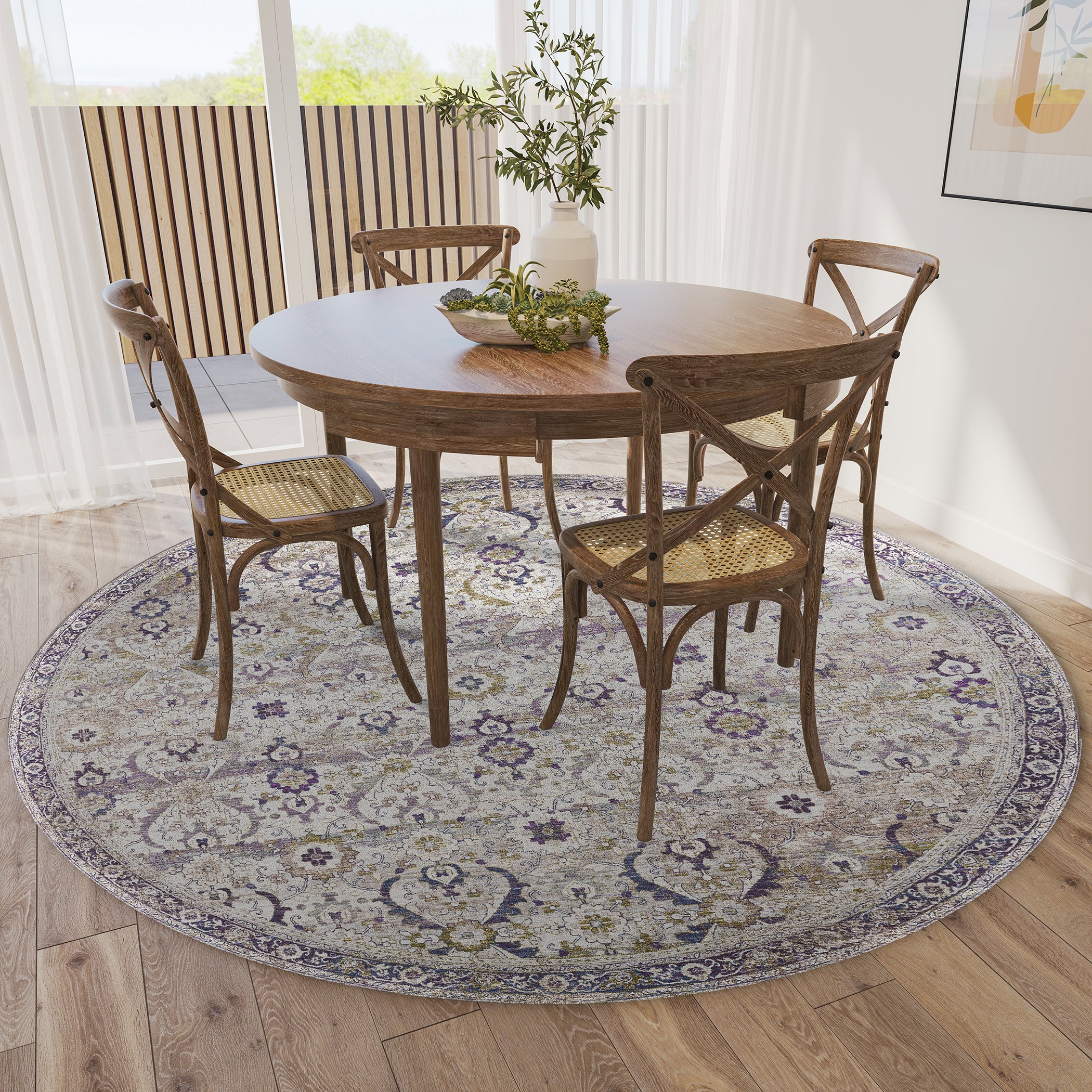 Indoor/Outdoor Traditional JC1 Oyster Purple Rug 4' x 4' #shape_Round