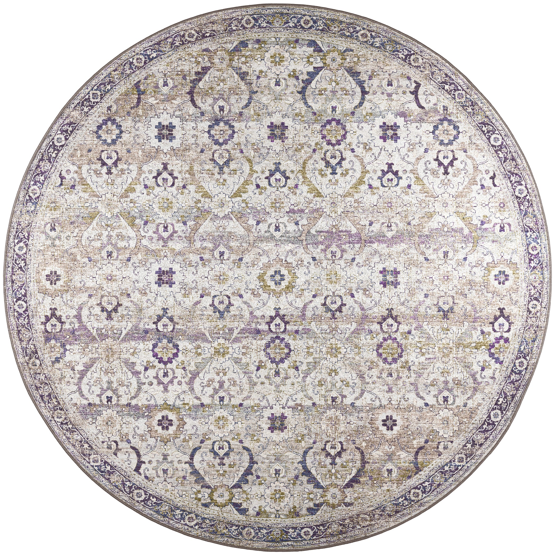 Indoor/Outdoor Traditional JC1 Oyster Purple Rug 4' x 4' #shape_Round