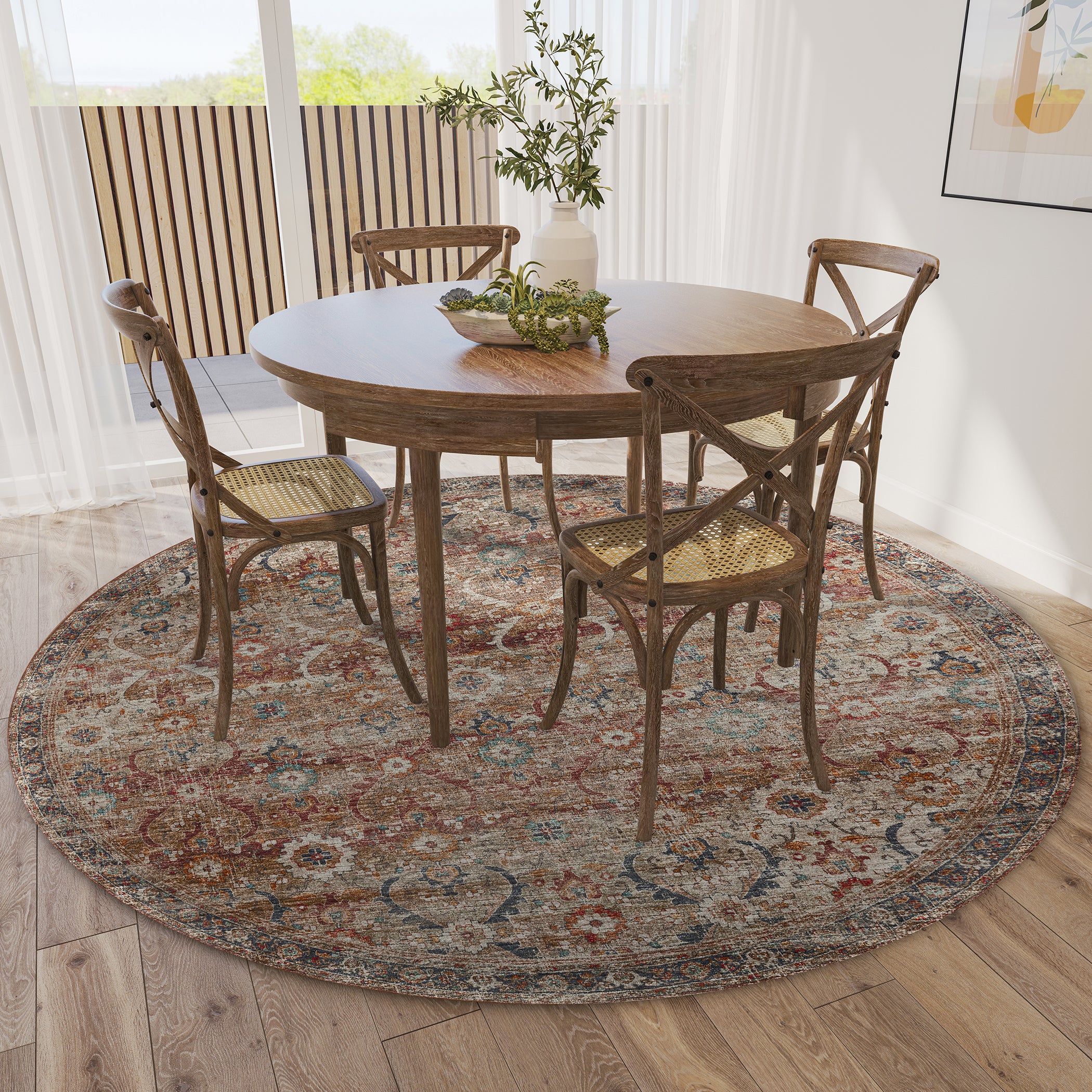 Indoor/Outdoor Traditional JC1 Taupe Multi Rug 4' x 4' #shape_Round
