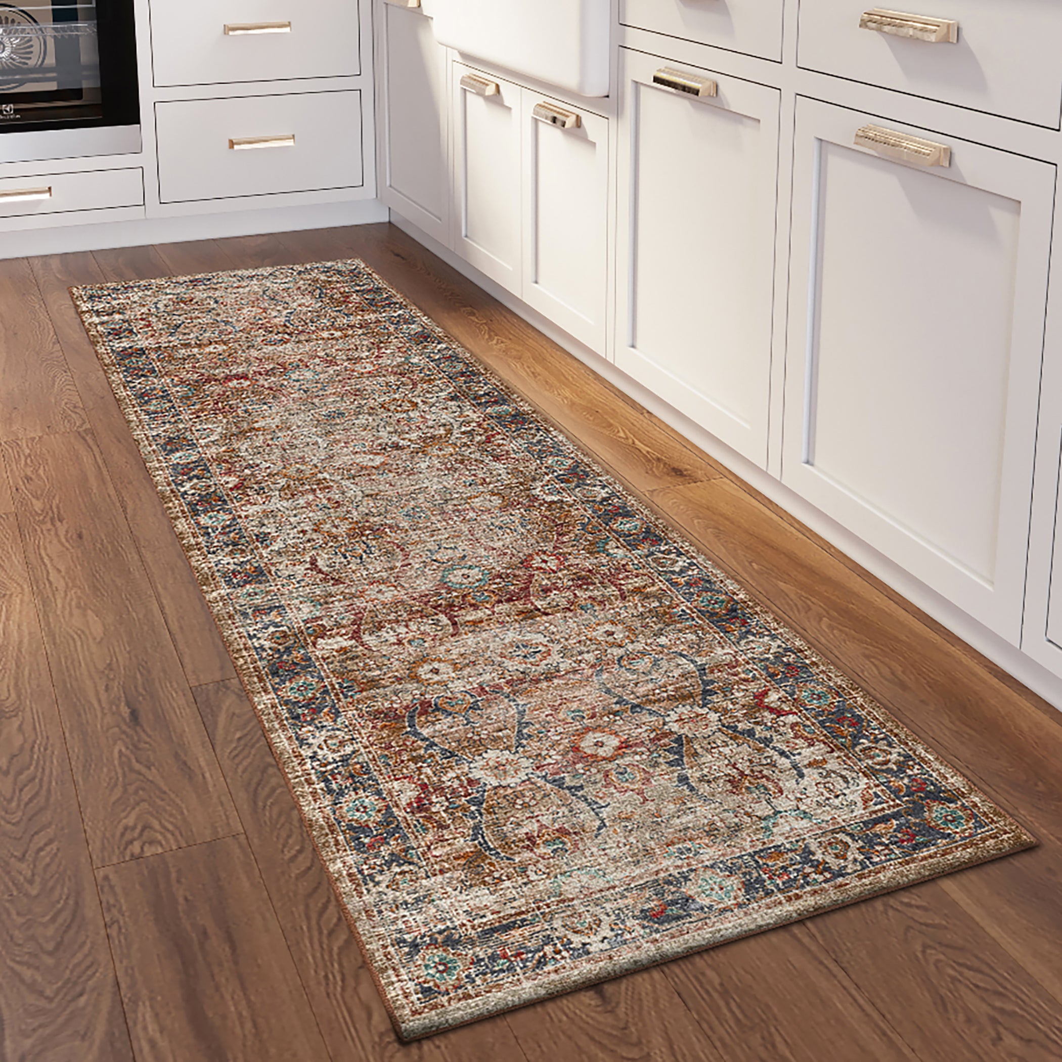 Indoor/Outdoor Traditional JC1 Taupe Multi Rug 2'6" x 10' #shape_Runner