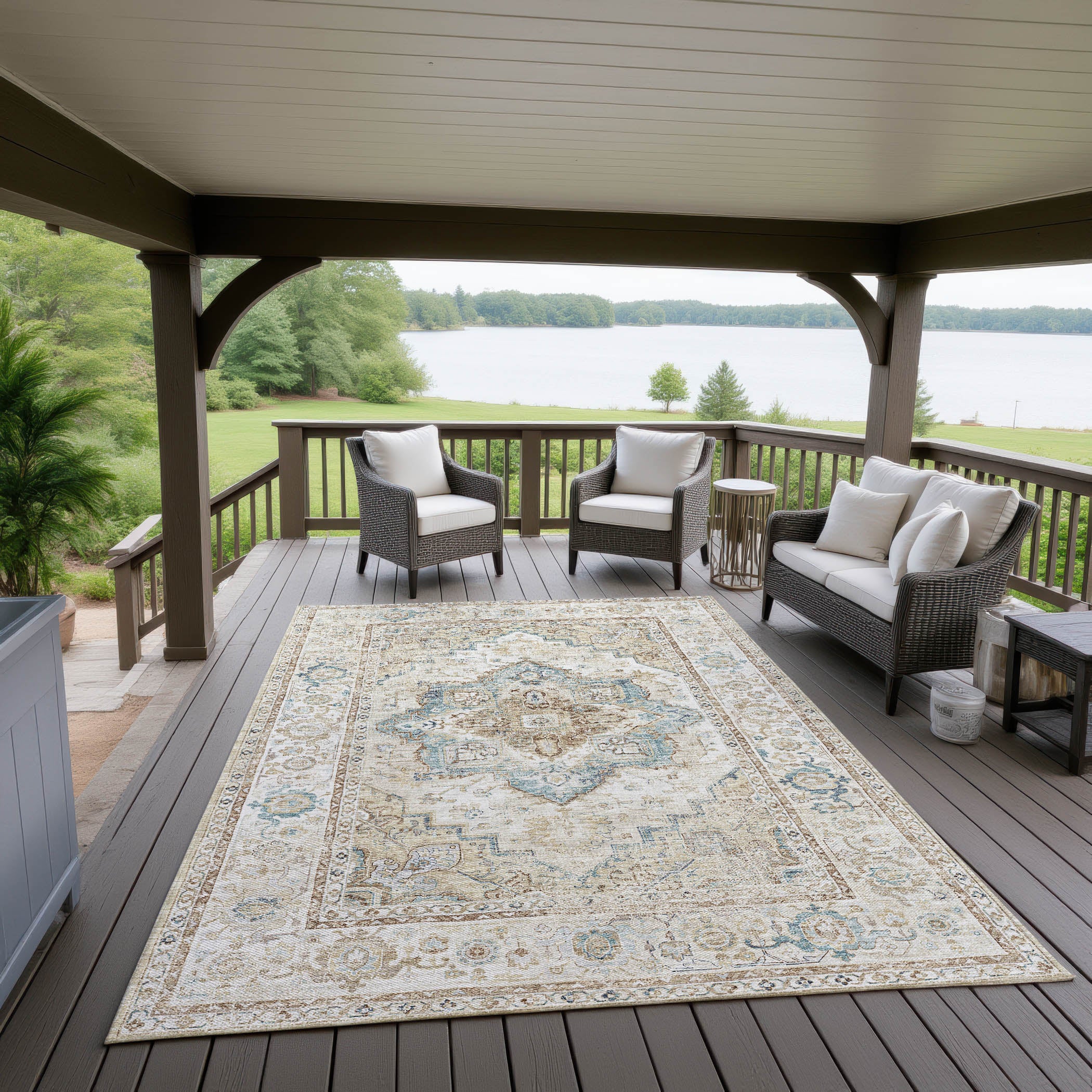 Indoor/Outdoor Traditional JC2 Biscotti Blue Rug 3' x 5' #shape_Rectangle