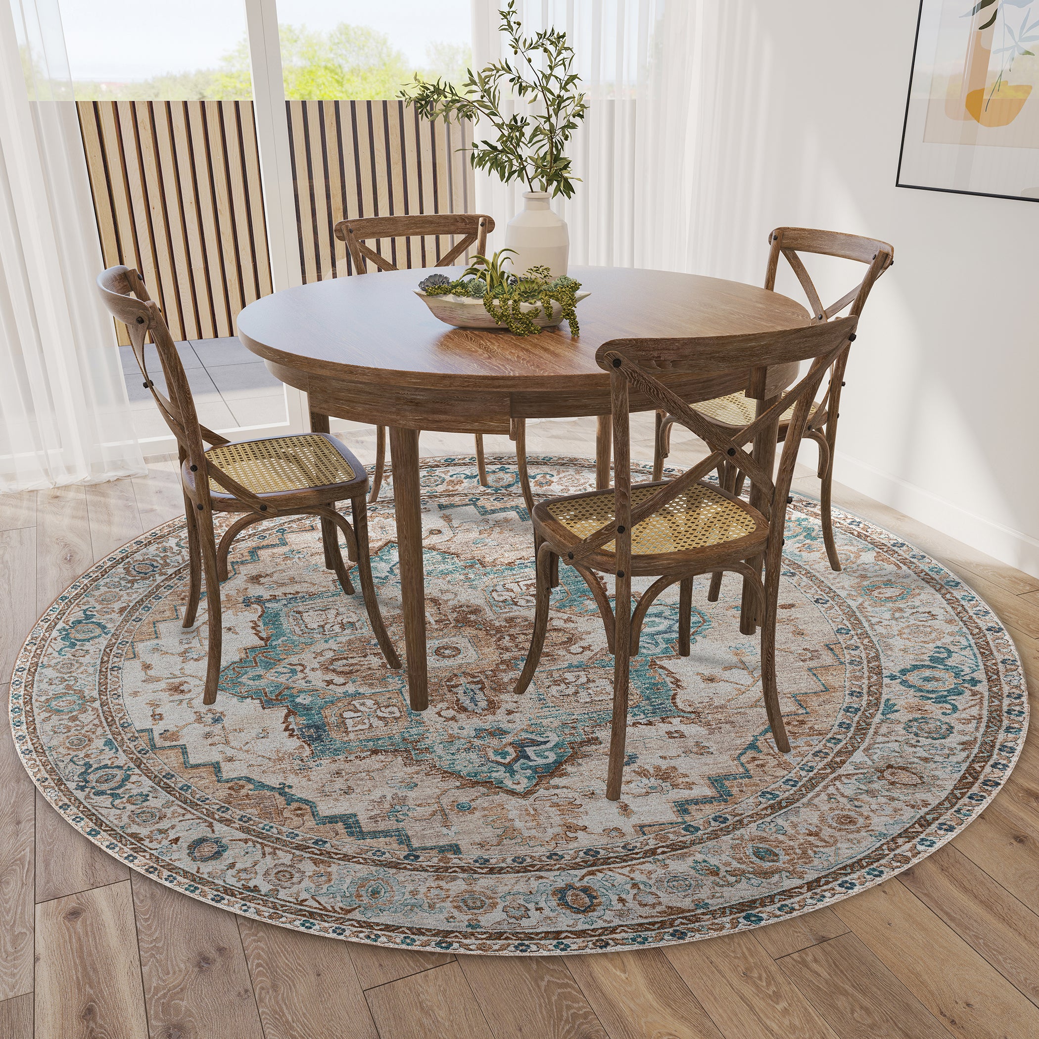 Indoor/Outdoor Traditional JC2 Biscotti Blue Rug 4' x 4' #shape_Round