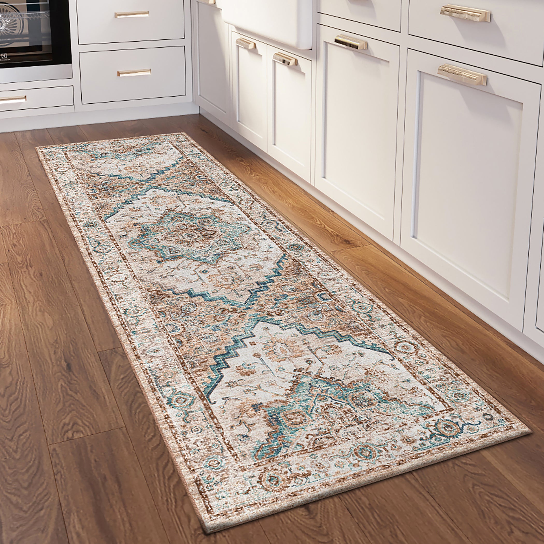 Indoor/Outdoor Traditional JC2 Biscotti Blue Rug 2'6" x 10' #shape_Runner
