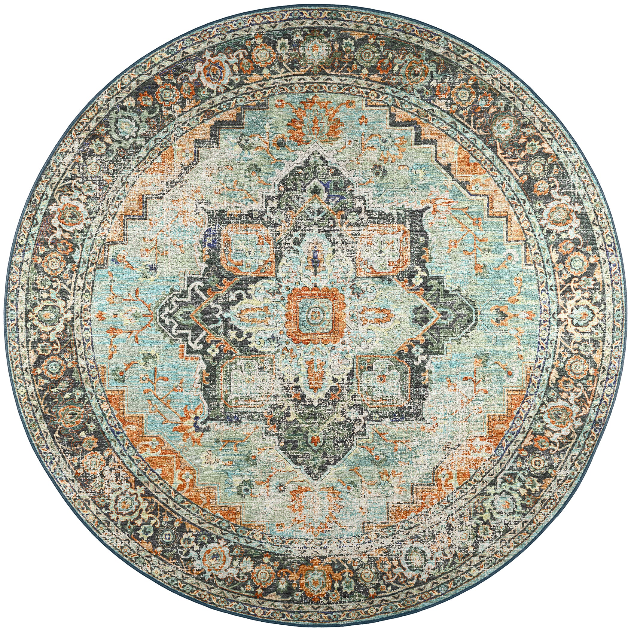 Indoor/Outdoor Traditional JC2 Mist Orange Rug 4' x 4' #shape_Round