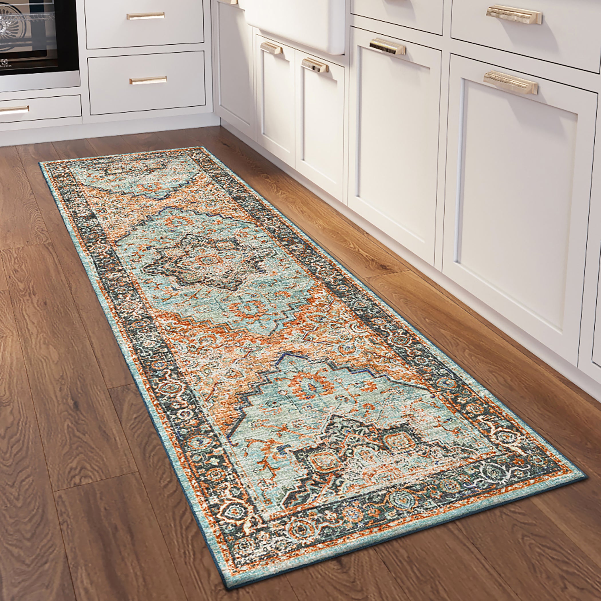 Indoor/Outdoor Traditional JC2 Mist Orange Rug 2'6" x 10' #shape_Runner