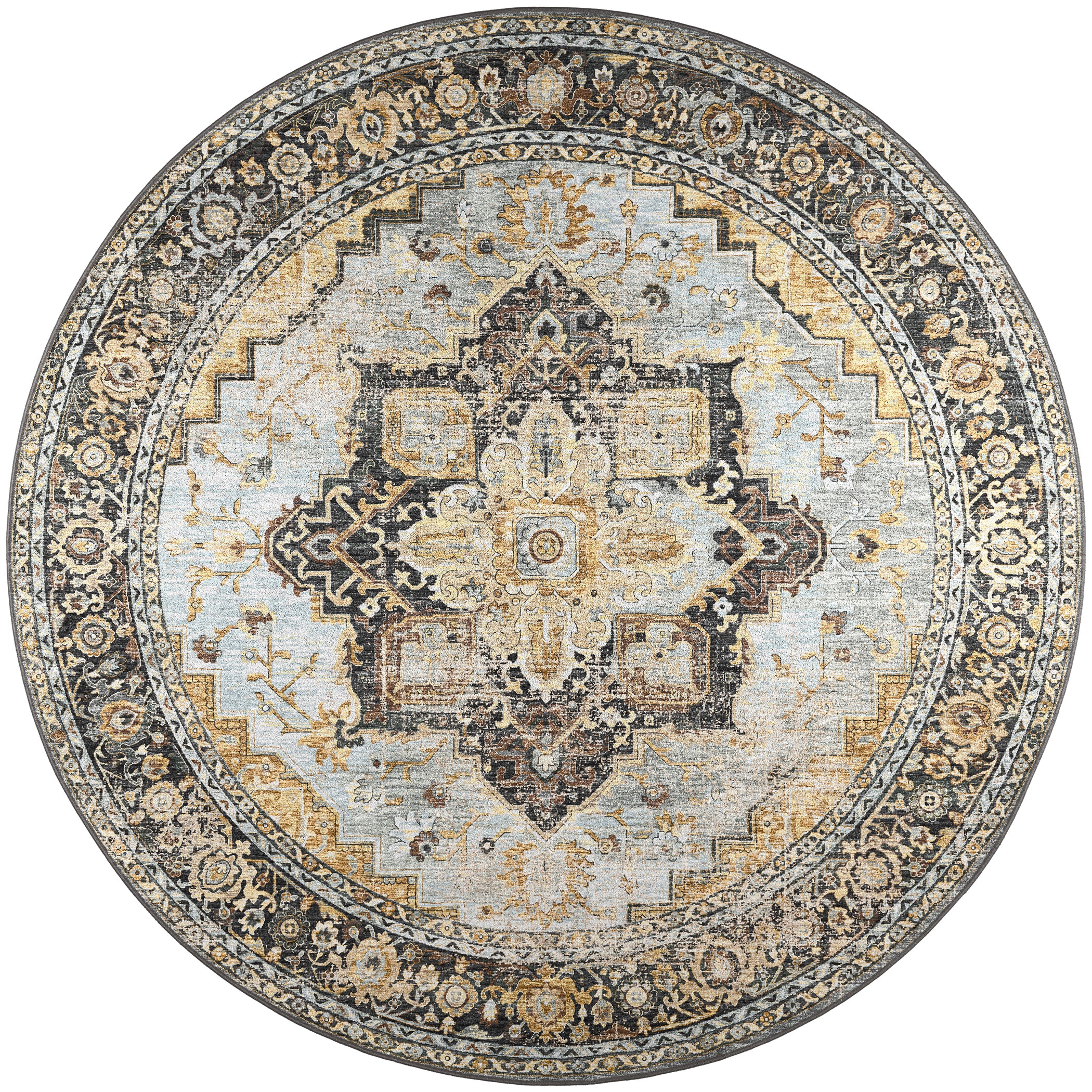 Indoor/Outdoor Traditional JC2 Pewter Gray Rug 4' x 4' #shape_Round