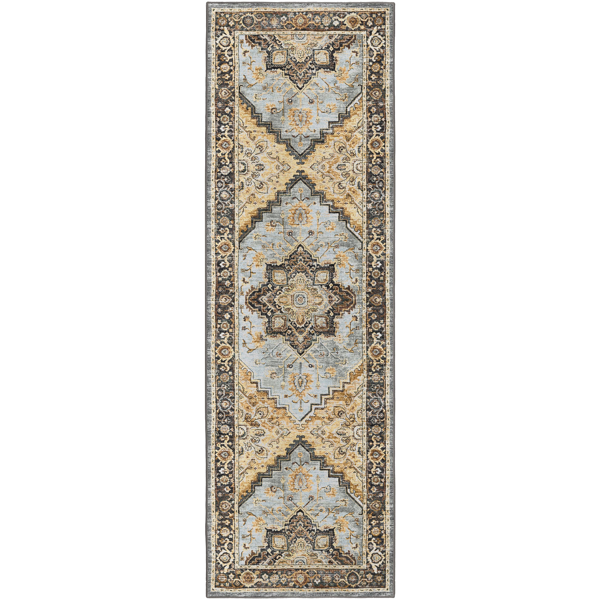 Indoor/Outdoor Traditional JC2 Pewter Gray Rug 2'6" x 10' #shape_Runner