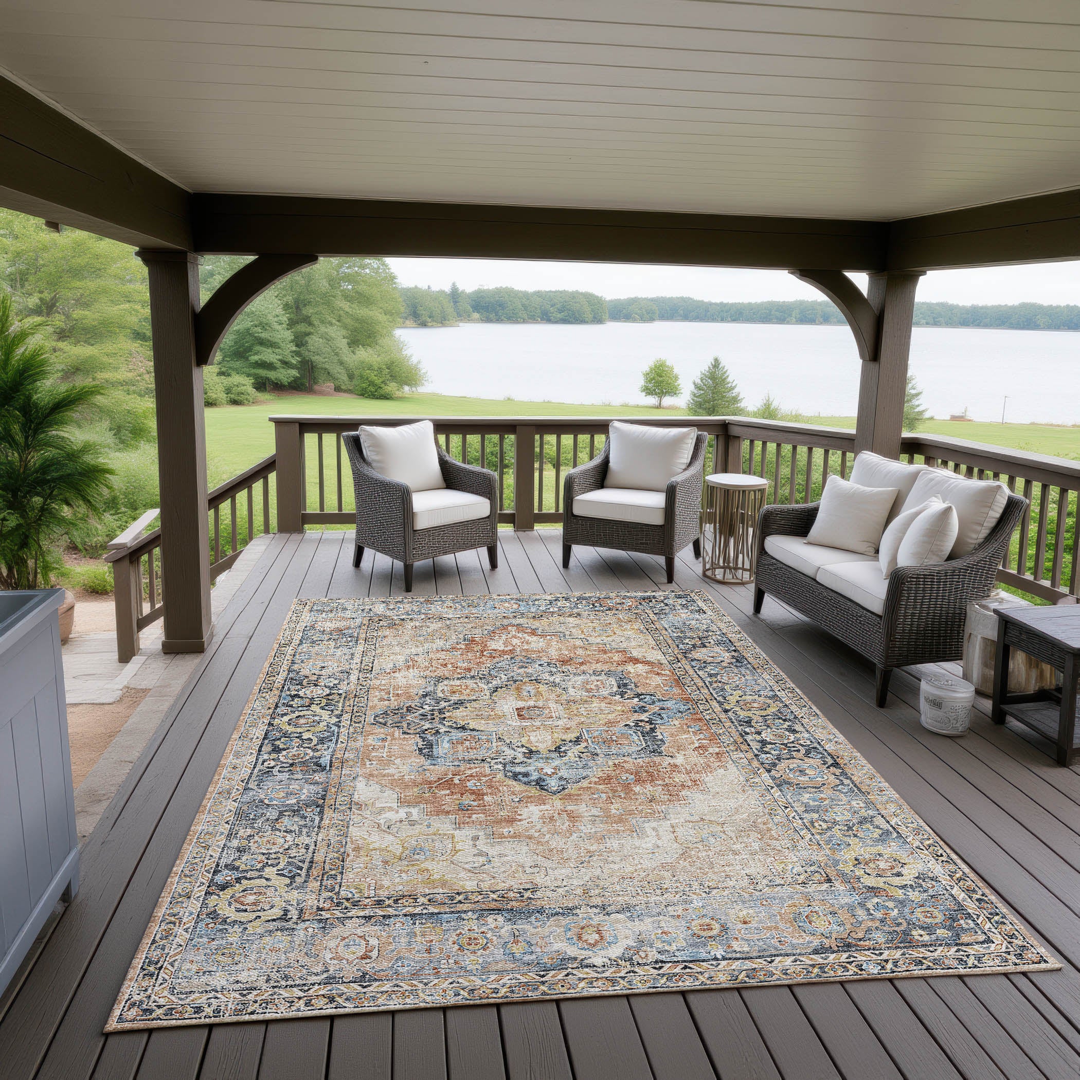 Indoor/Outdoor Traditional JC2 Spice Red Rug 3' x 5' #shape_Rectangle