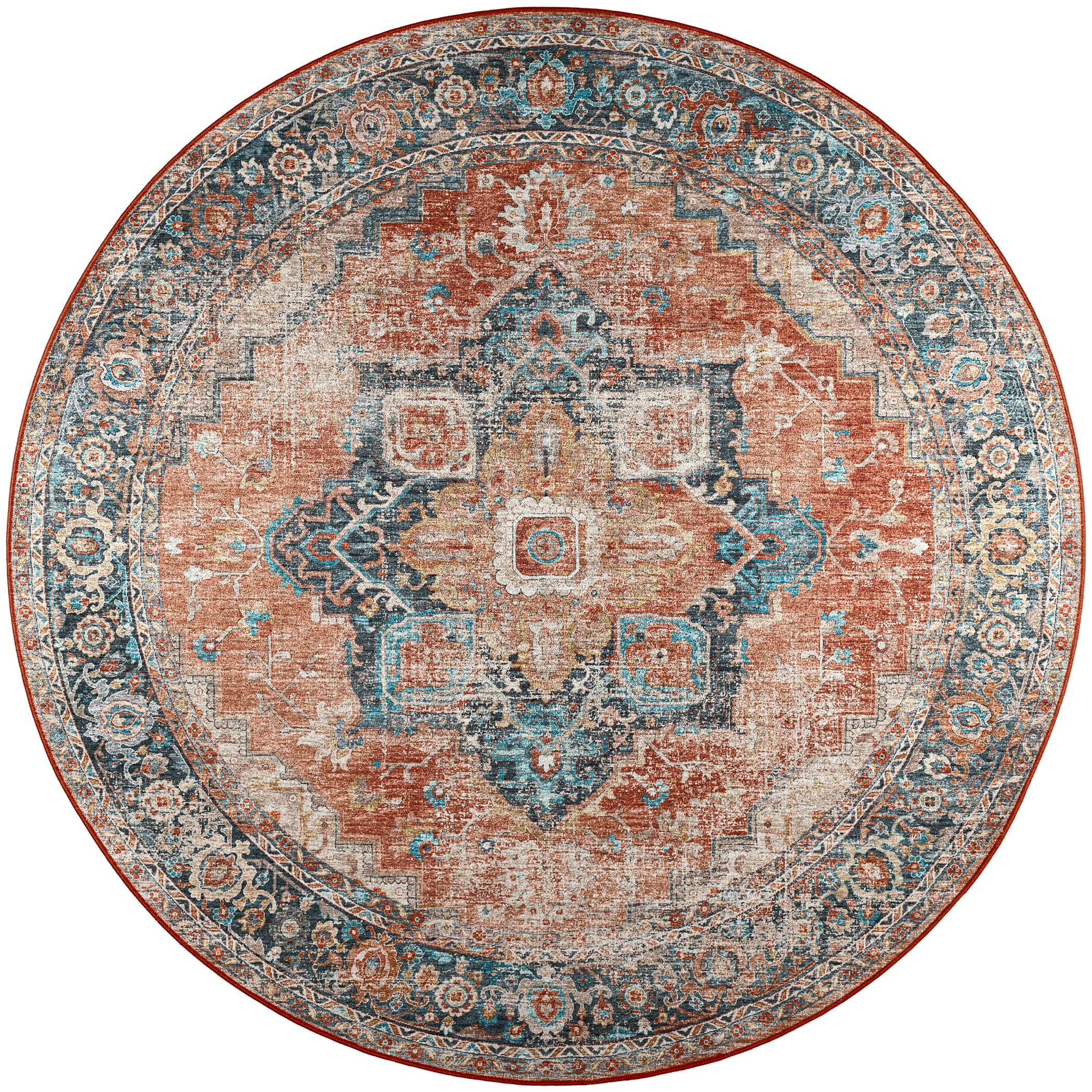 Indoor/Outdoor Traditional JC2 Spice Red Rug 4' x 4' #shape_Round